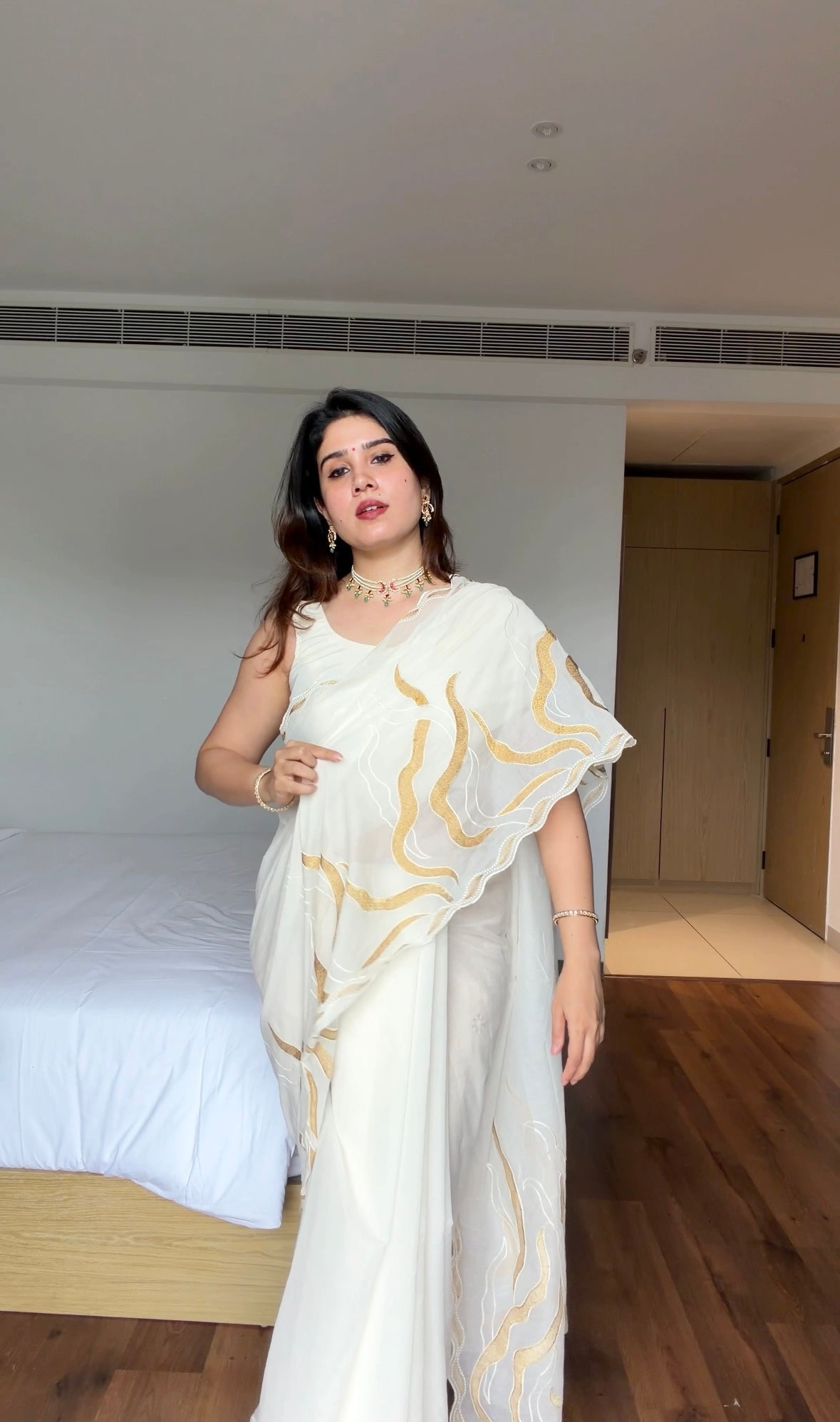 Onam Golden Embroidery saree ASE3