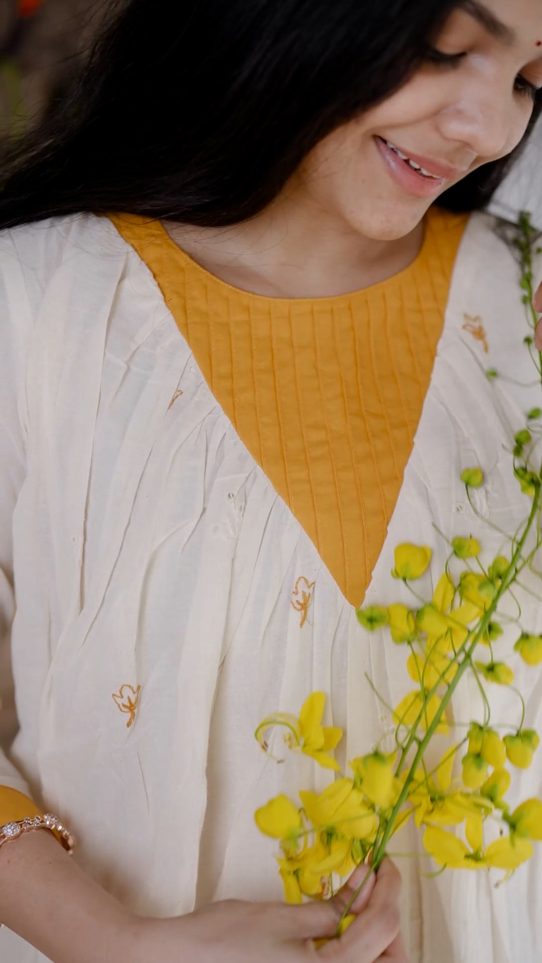 Sunshine Blossom Palazzo in Ivory White & Mustard Yellow [AD76]