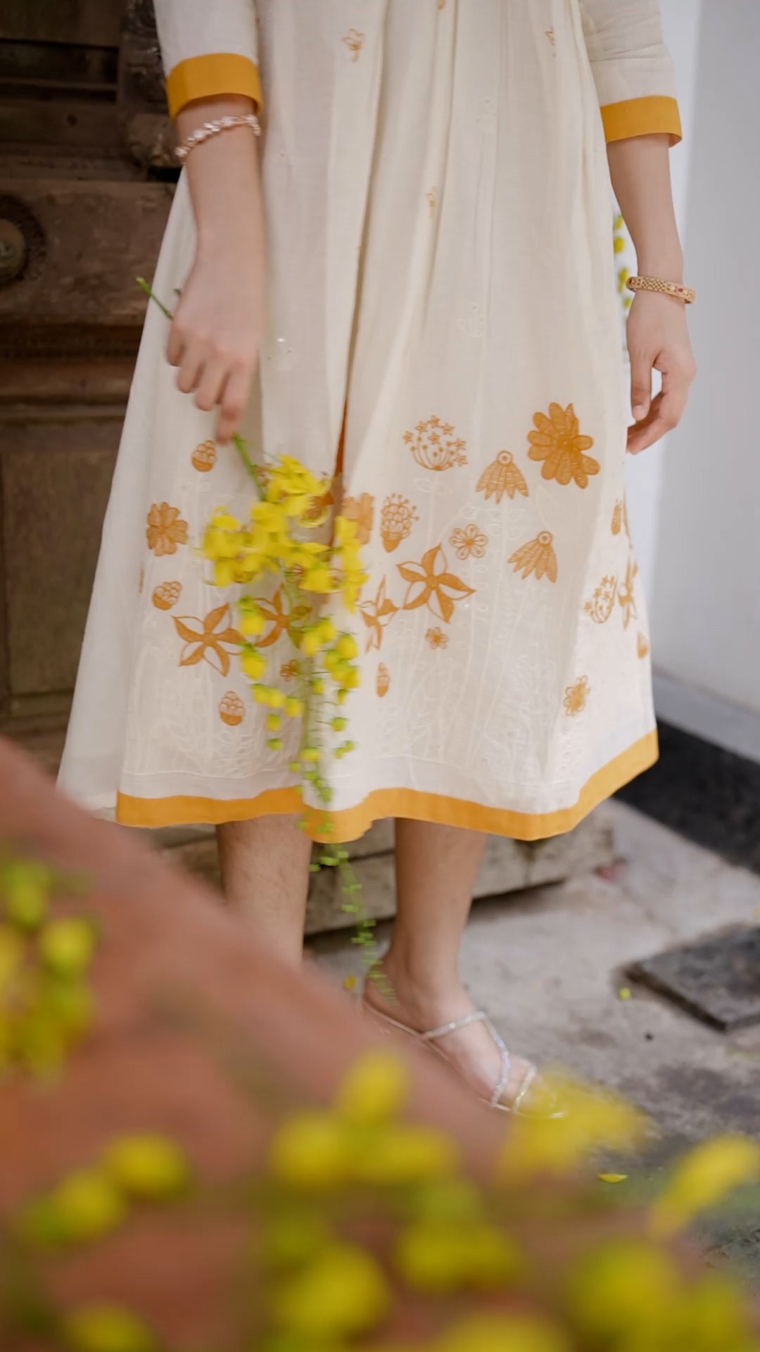 Sunshine Blossom Kurta in Ivory White & Mustard Yellow [AD76]