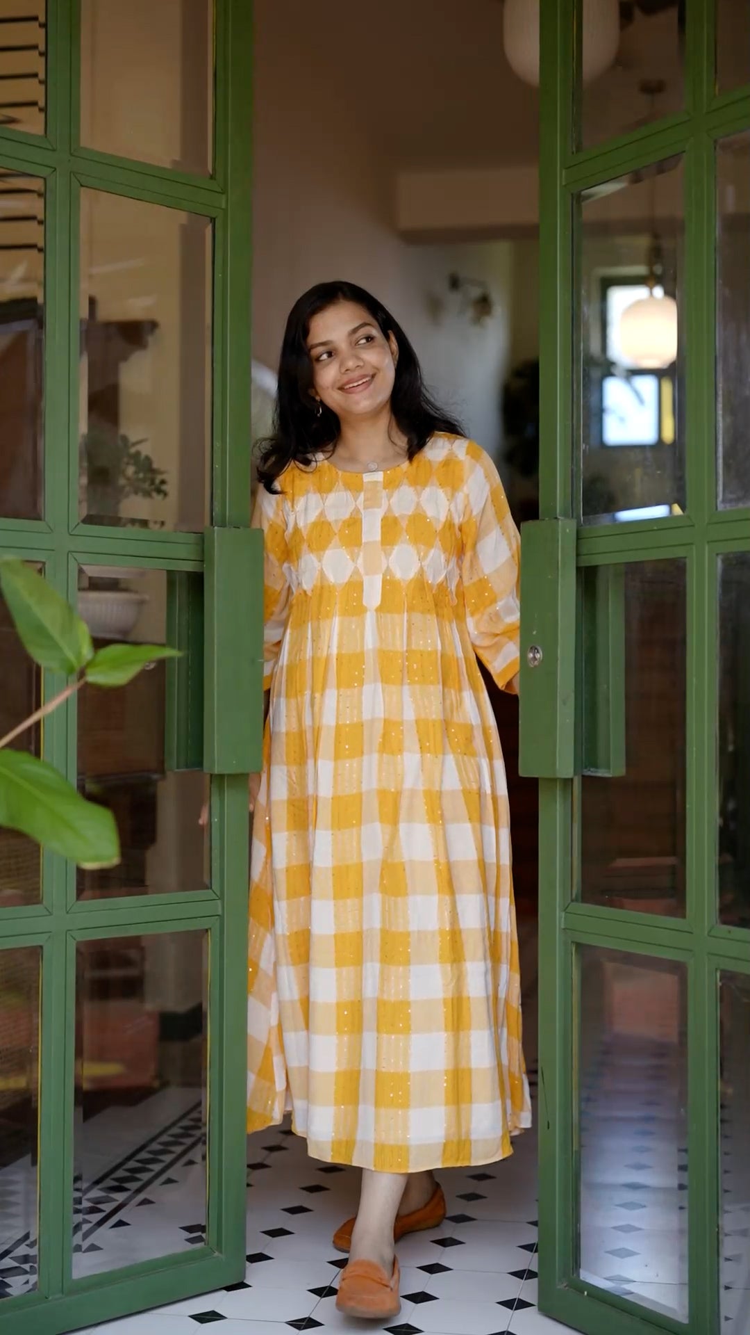 Cotton Yarn-Dyed Yellow Check Kurthi [ZD01]