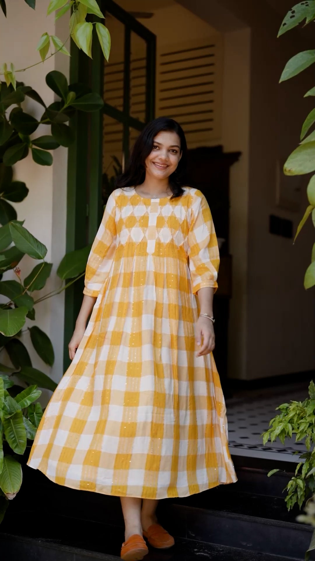 Cotton Yarn-Dyed Yellow Check Kurthi [ZD01]