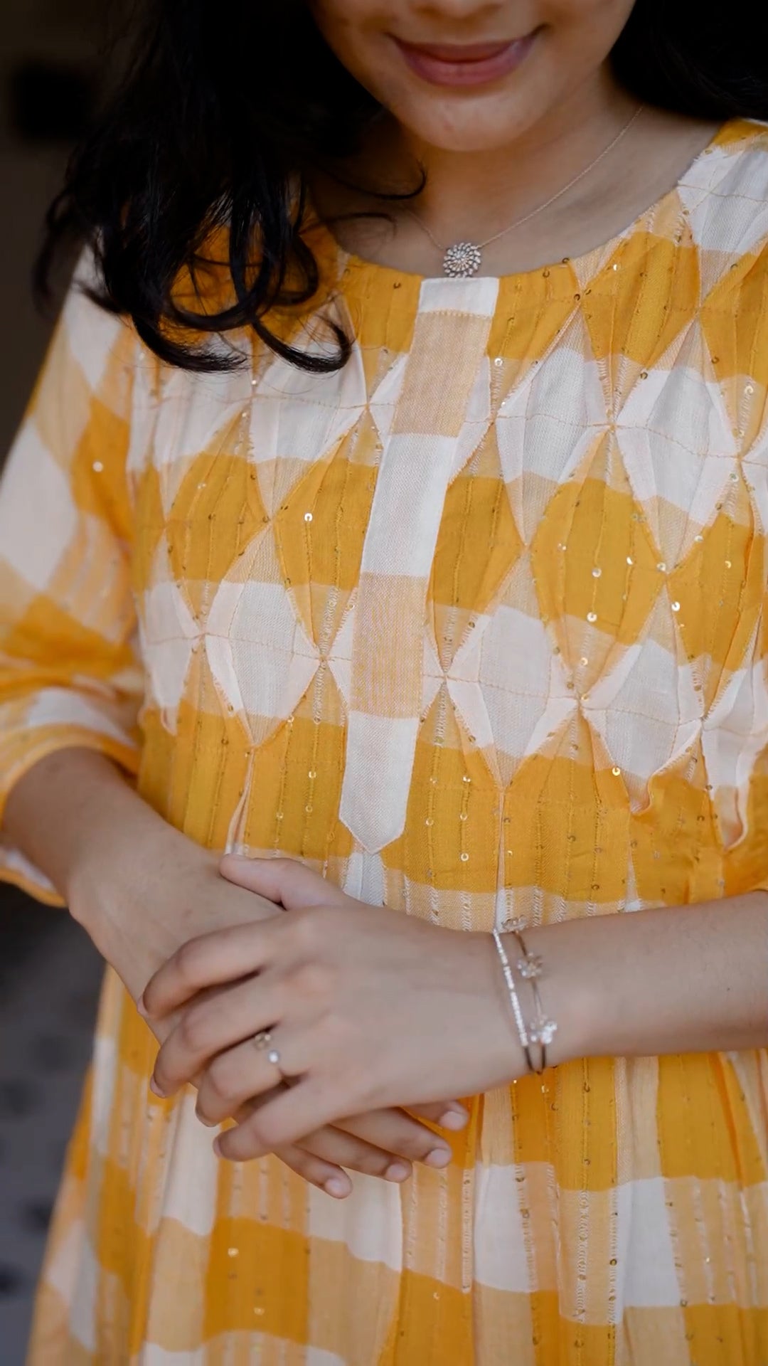 Cotton Yarn-Dyed Yellow Check Kurthi [ZD01]