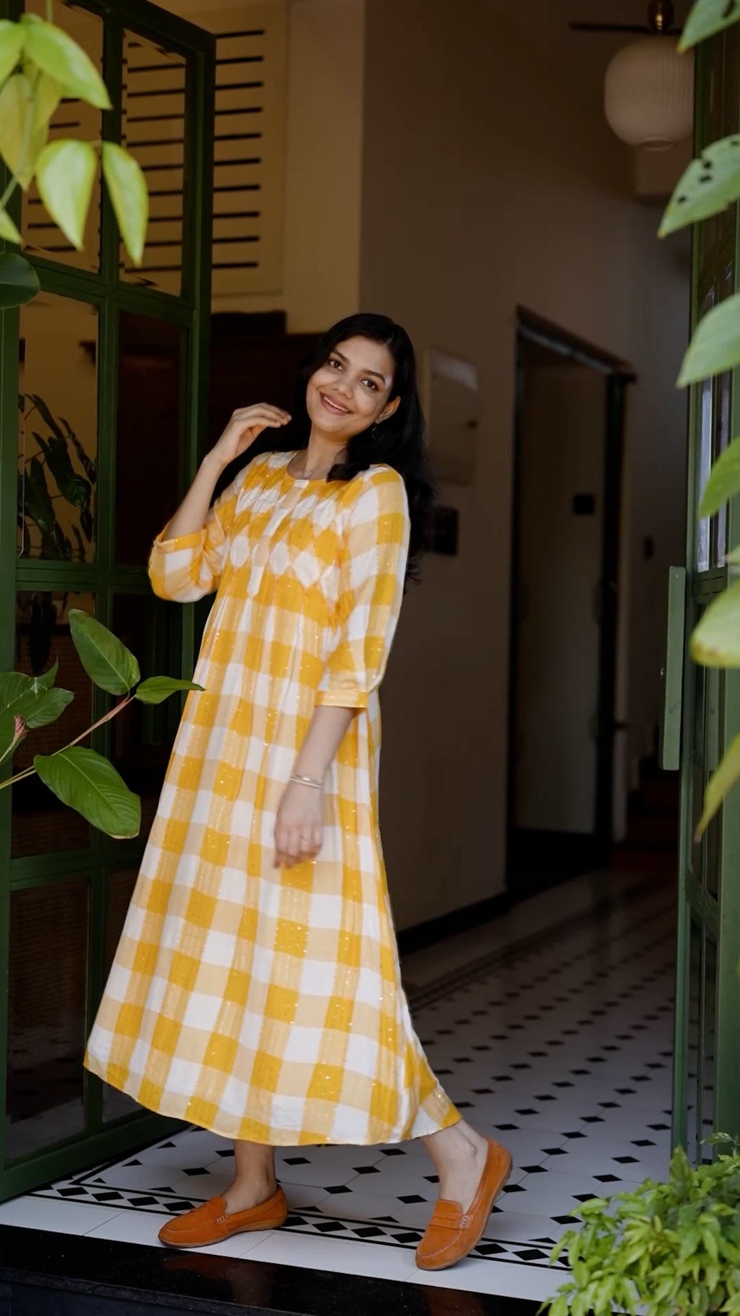 Cotton Yarn-Dyed Yellow Check Kurthi [ZD01]