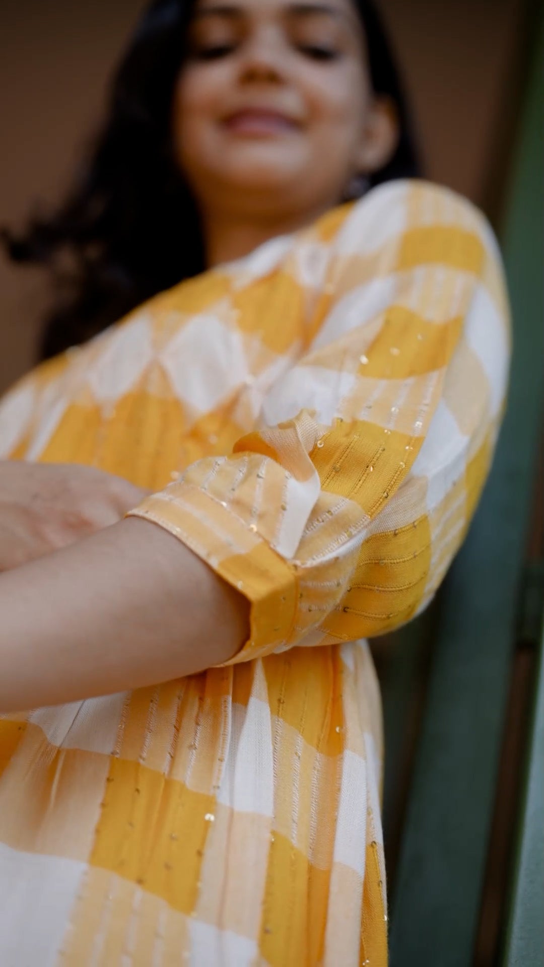 Cotton Yarn-Dyed Yellow Check Kurthi [ZD01]
