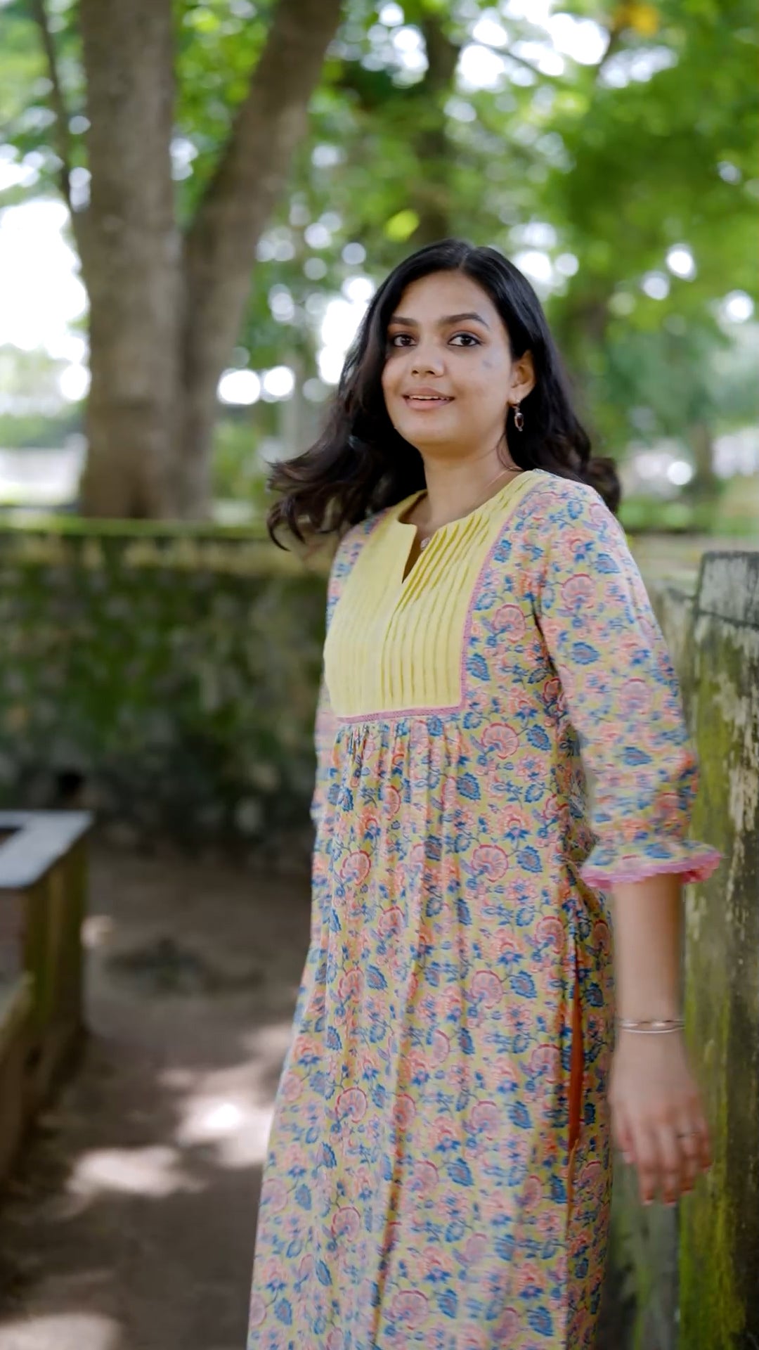 Premium Floral Printed Cotton Kurthi with Pleated Front Detailing [ZD16]