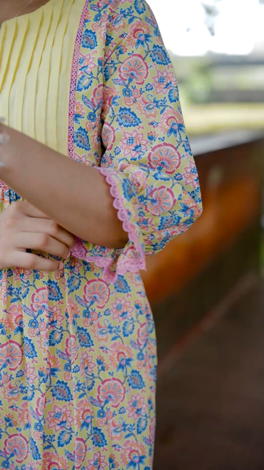 Premium Floral Printed Cotton Kurthi with Pleated Front Detailing [ZD16]