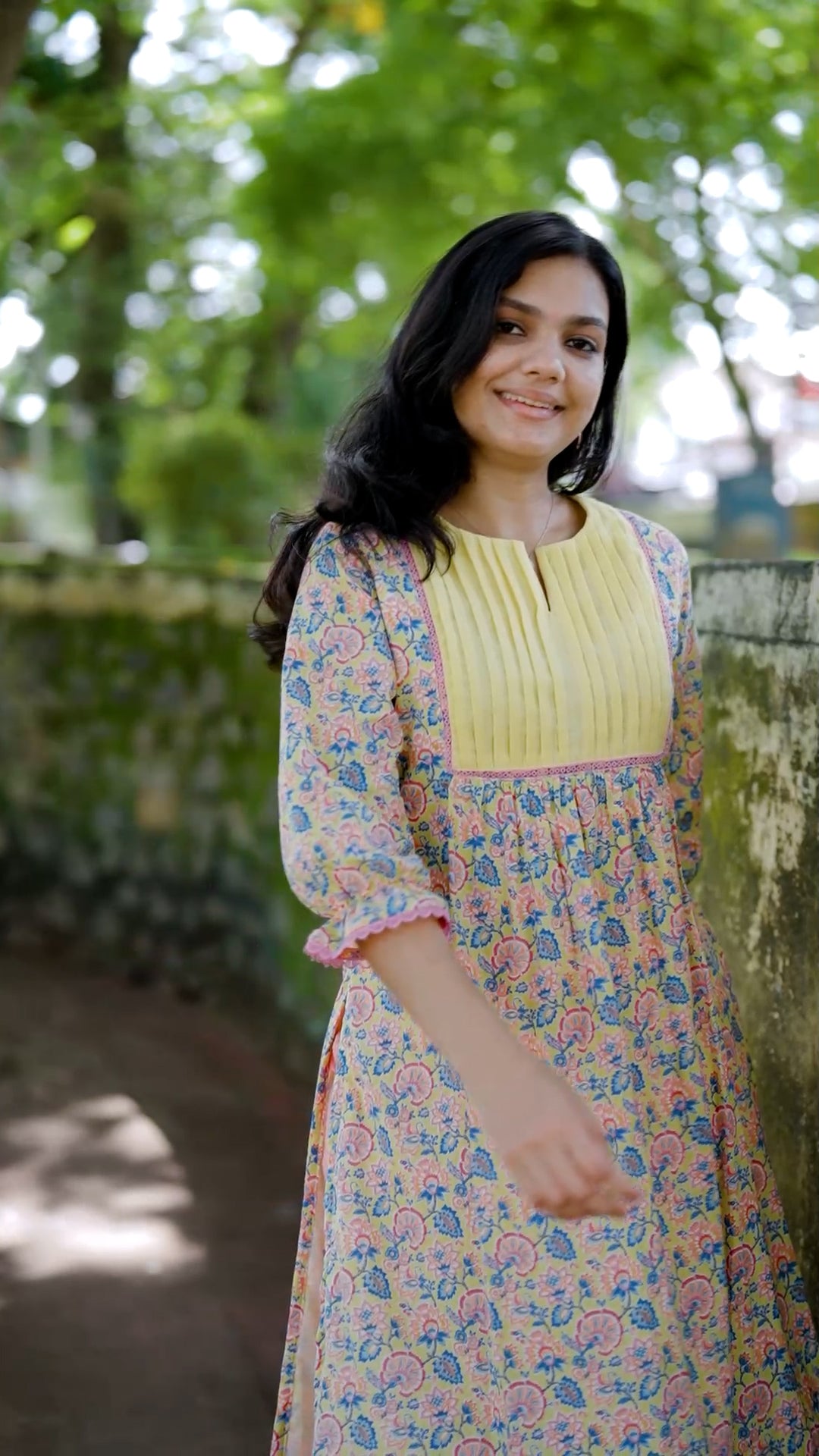 Premium Floral Printed Cotton Kurthi with Pleated Front Detailing [ZD16]