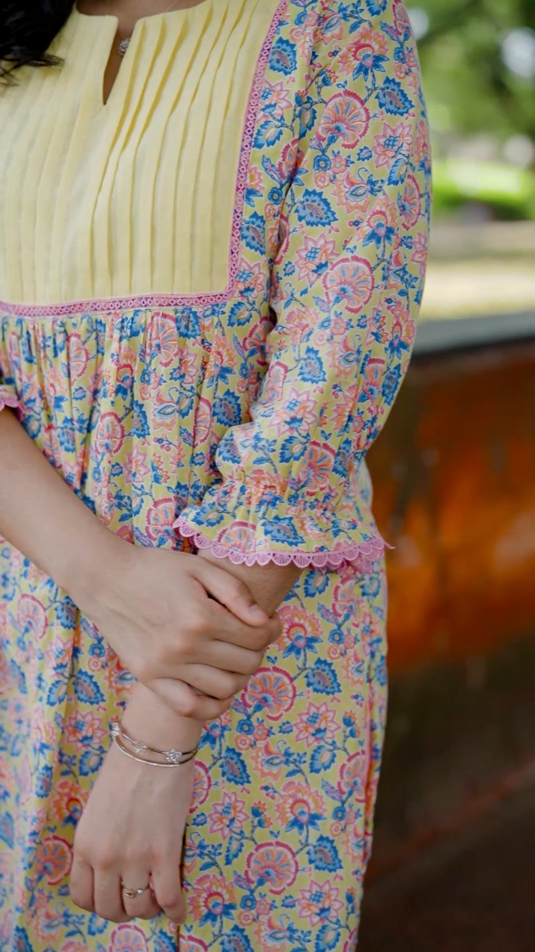 Premium Floral Printed Cotton Kurthi with Pleated Front Detailing [ZD16]