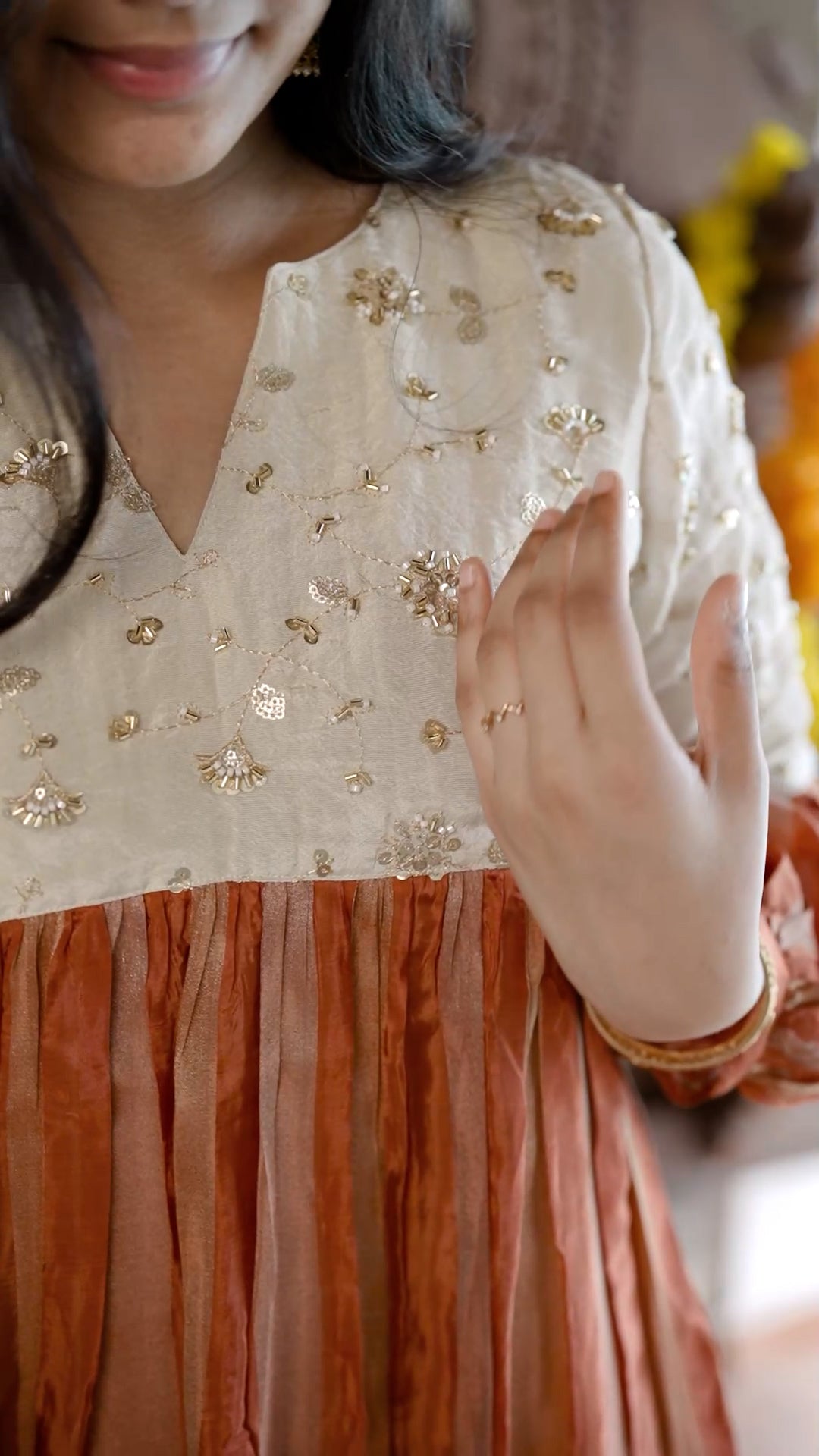 Gold Embroidered Cream & Rust Palazzo set AN01