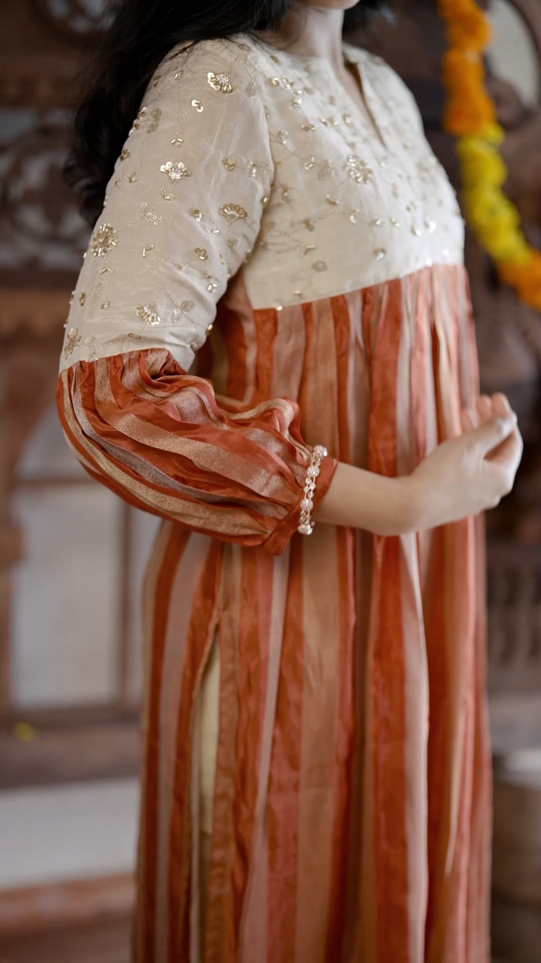 Gold Embroidered Cream & Rust Palazzo set AN01