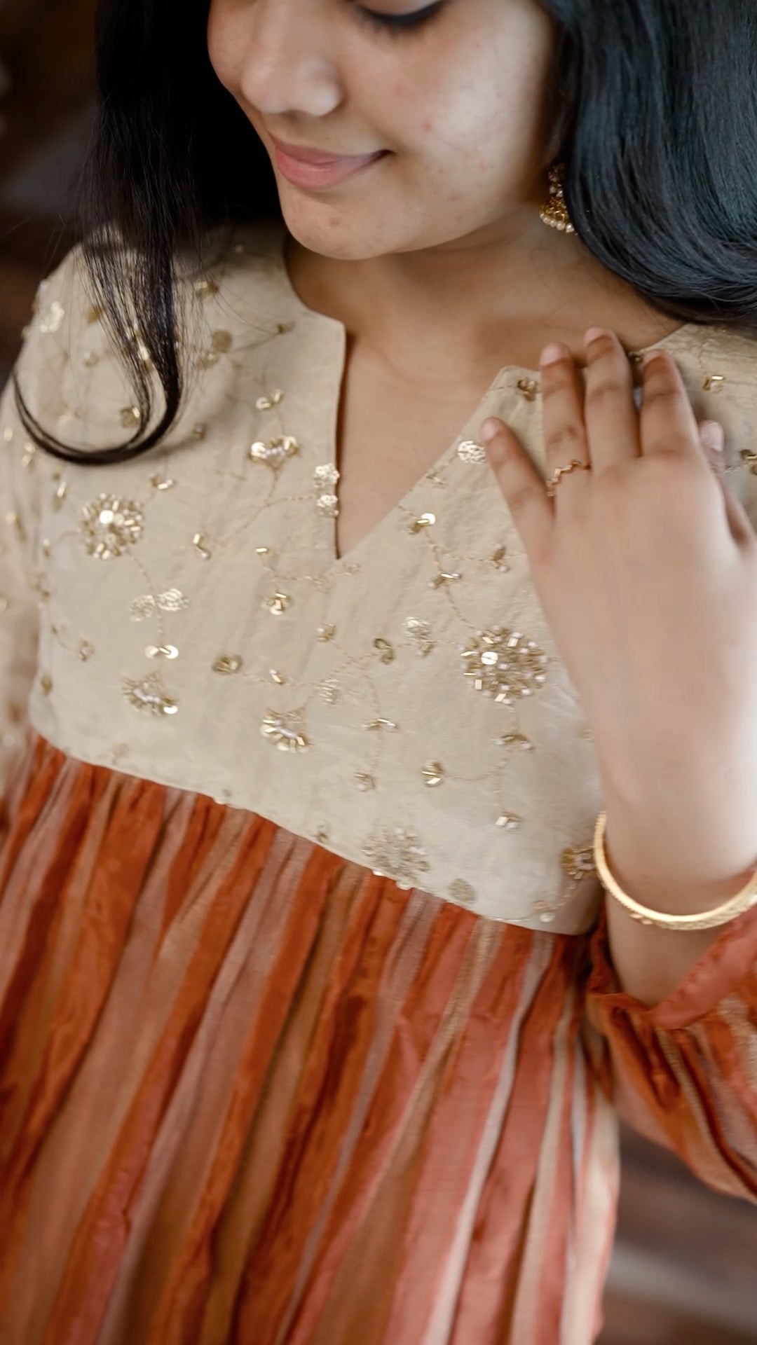 Gold Embroidered Cream & Rust Palazzo set AN01