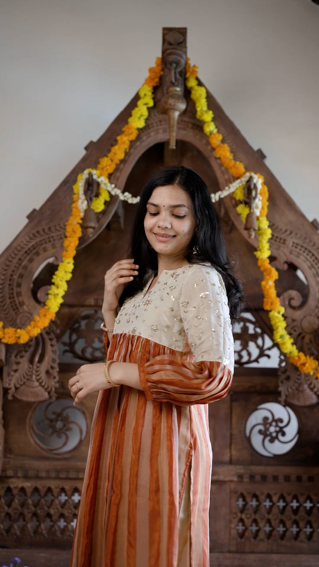 Gold Embroidered Cream & Rust Kurthi [ANO1]