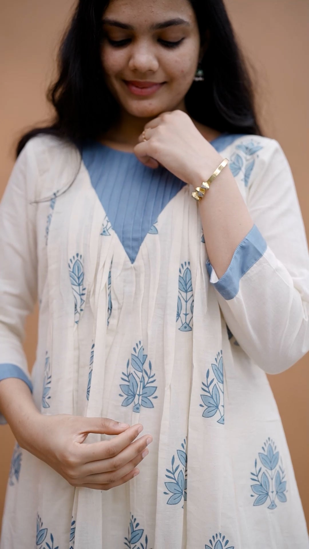 White &  Blue Block Print Cotton Palazzo Set