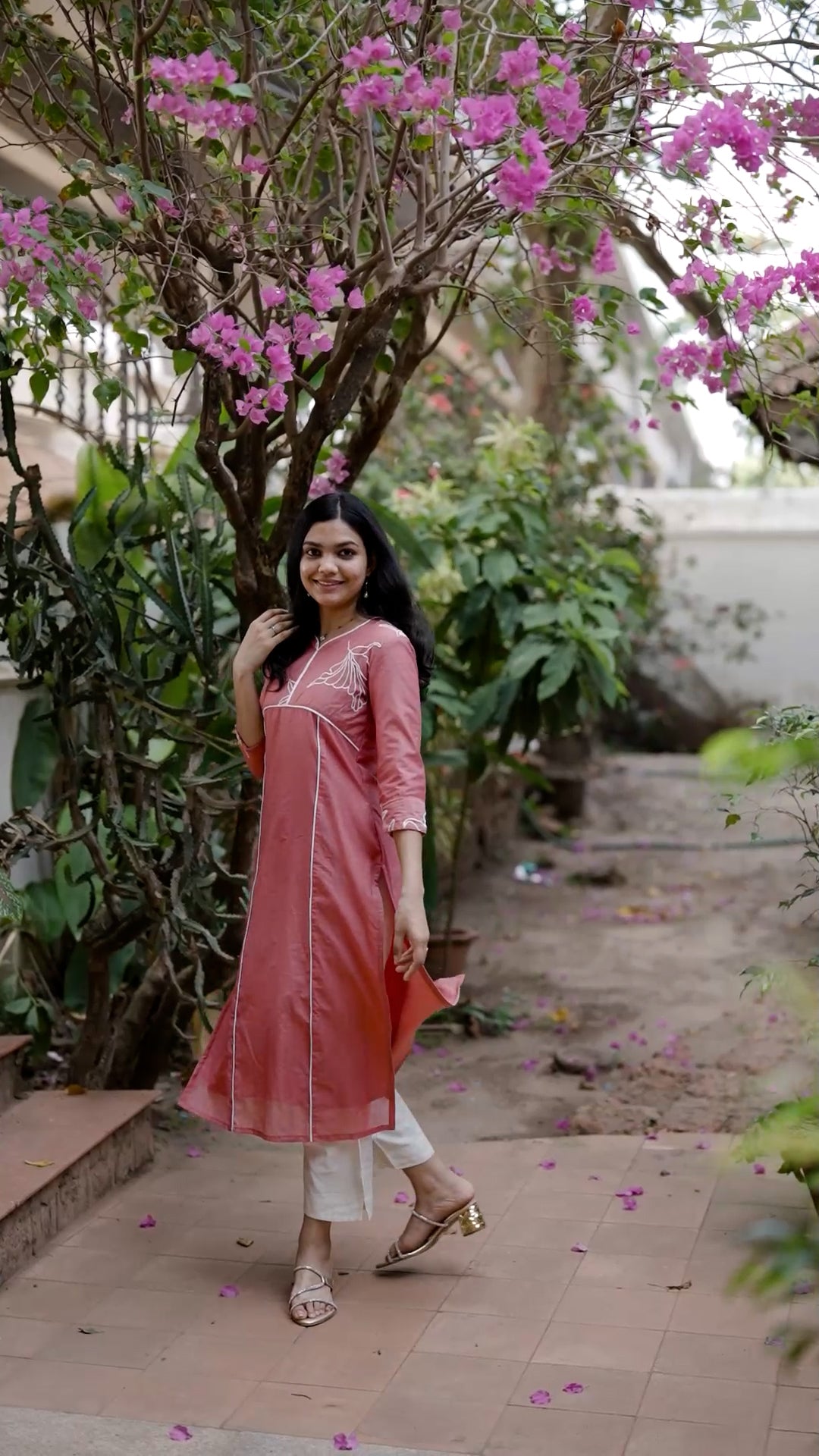 Rose Pink Mul Chanderi Palazzo Set