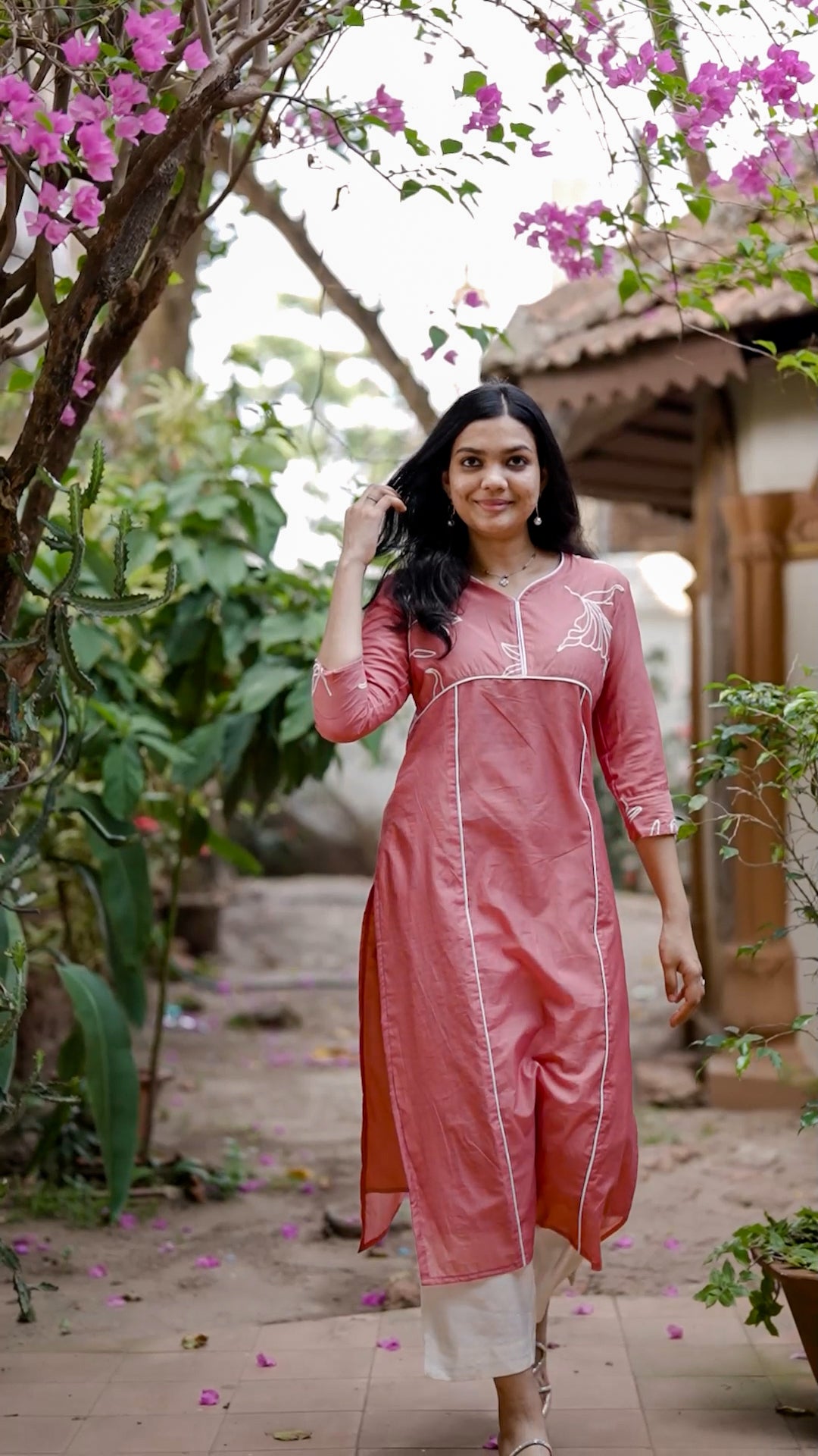 Rose Pink Mul Chanderi Palazzo Set
