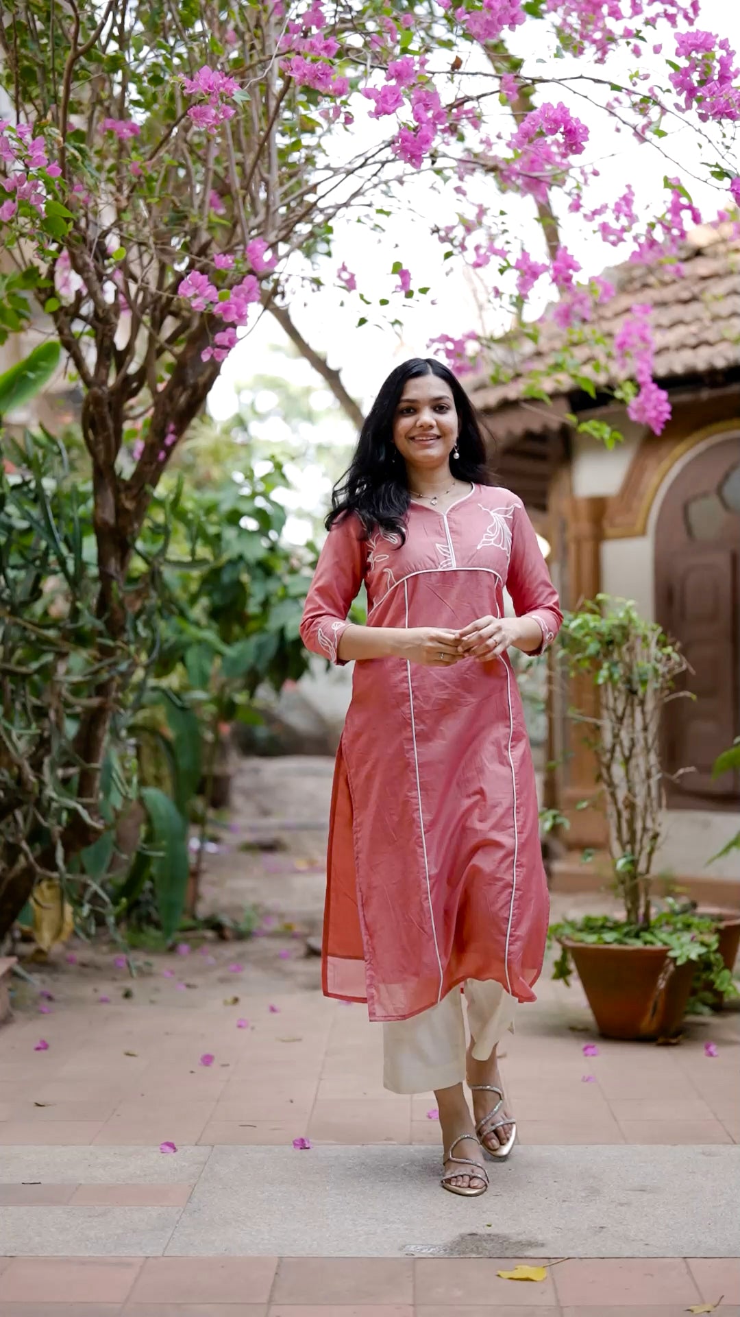 Rose Pink Mul Chanderi Palazzo Set