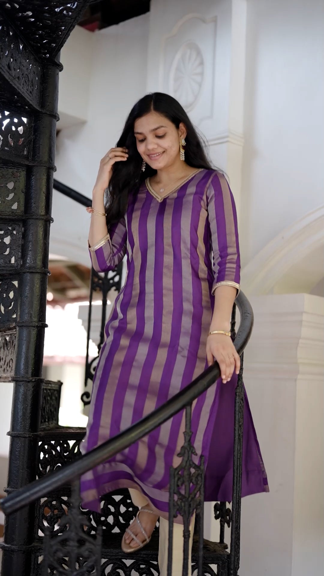 Semi Silk Striped Kurthi – Royal Purple [RP03]