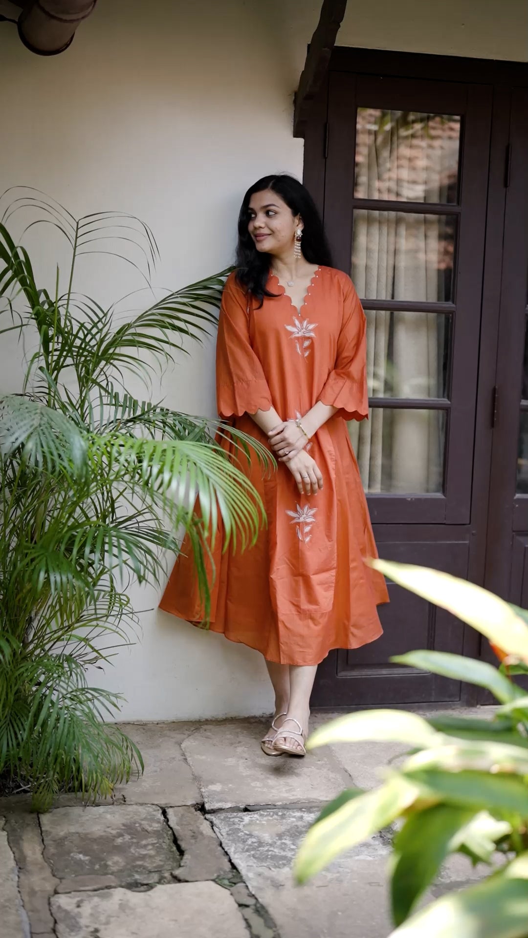 Mul Chanderi A-Line Kurti – Rust Orange Elegance [RB088]