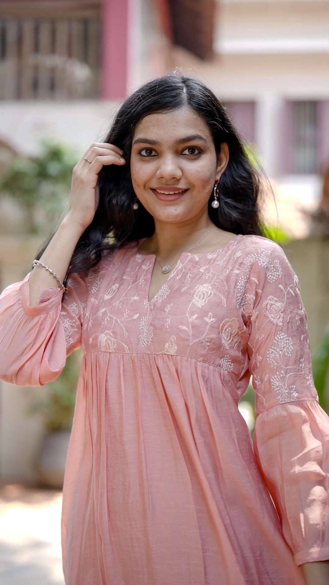 Elegant Mul Chanderi Kurthi with Palazzo Set – Pastel Peach [MA03]