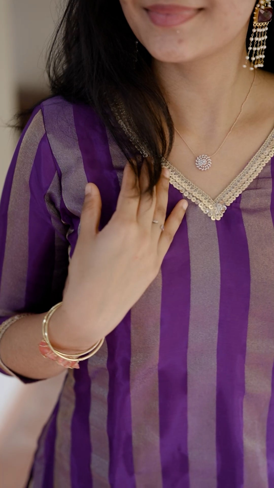 Semi Silk Striped Kurthi – Royal Purple [RP03]