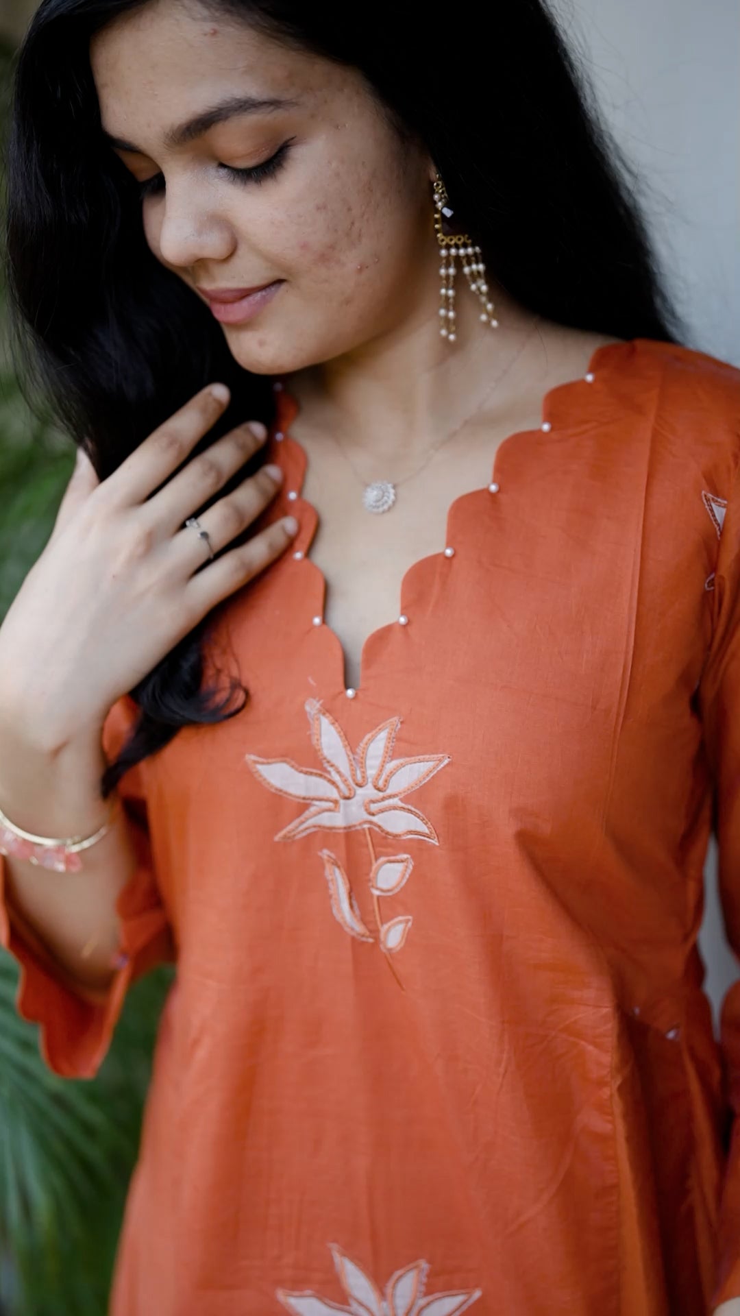 Mul Chanderi A-Line Kurti – Rust Orange Elegance [RB088]