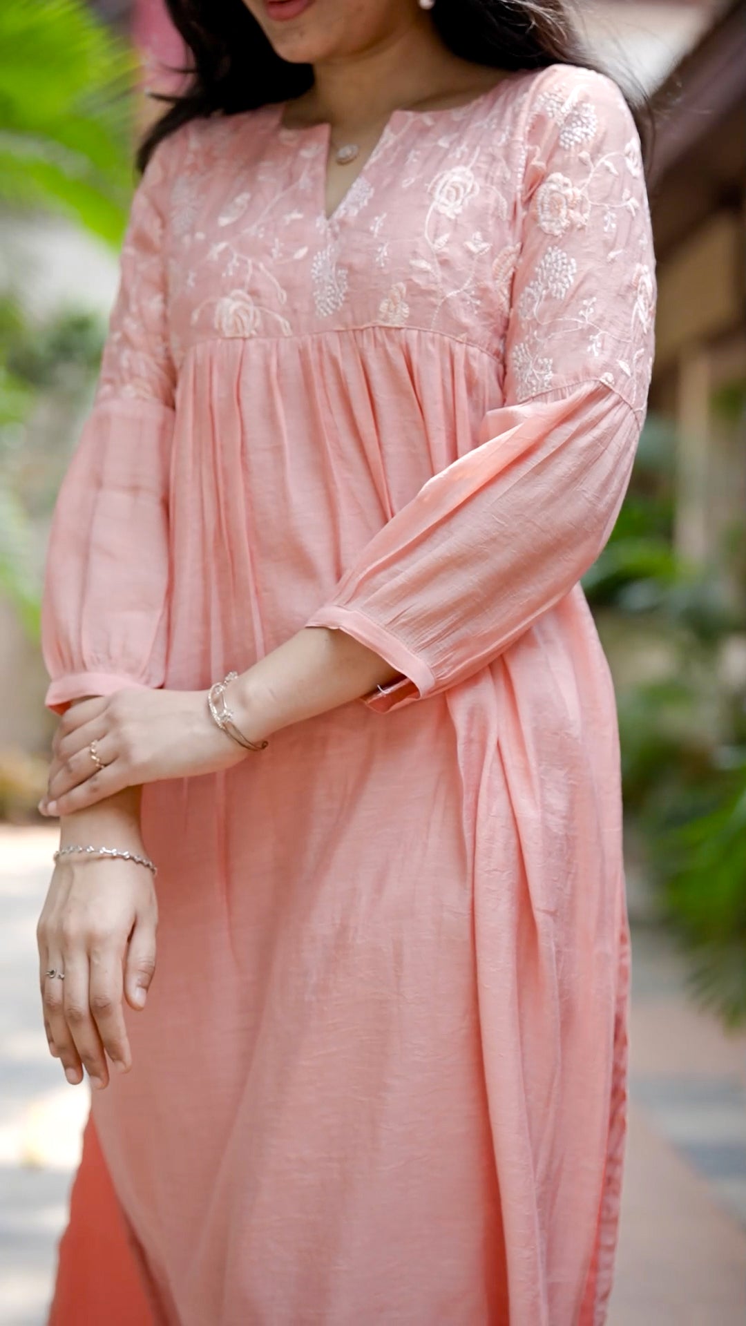 Elegant Mul Chanderi Kurthi with Palazzo Set – Pastel Peach [MA03]