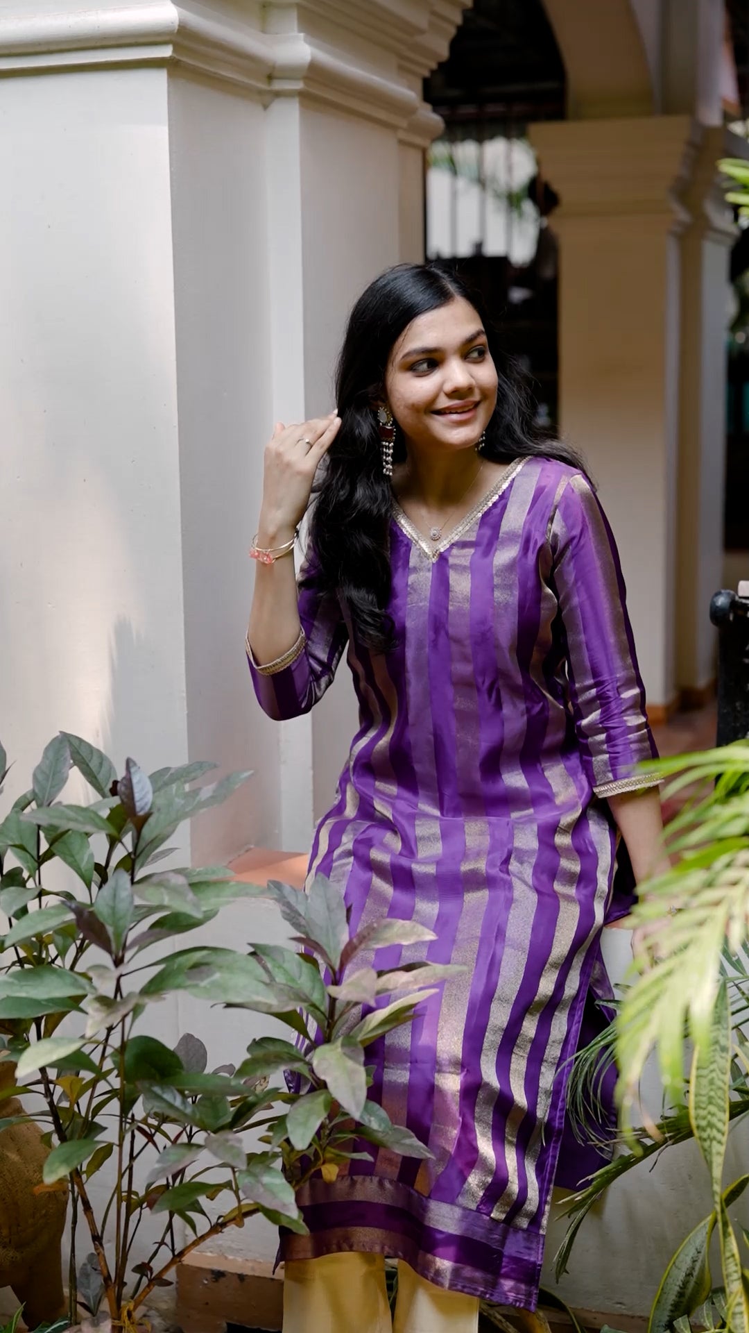 Semi Silk Striped Kurthi – Royal Purple [RP03]
