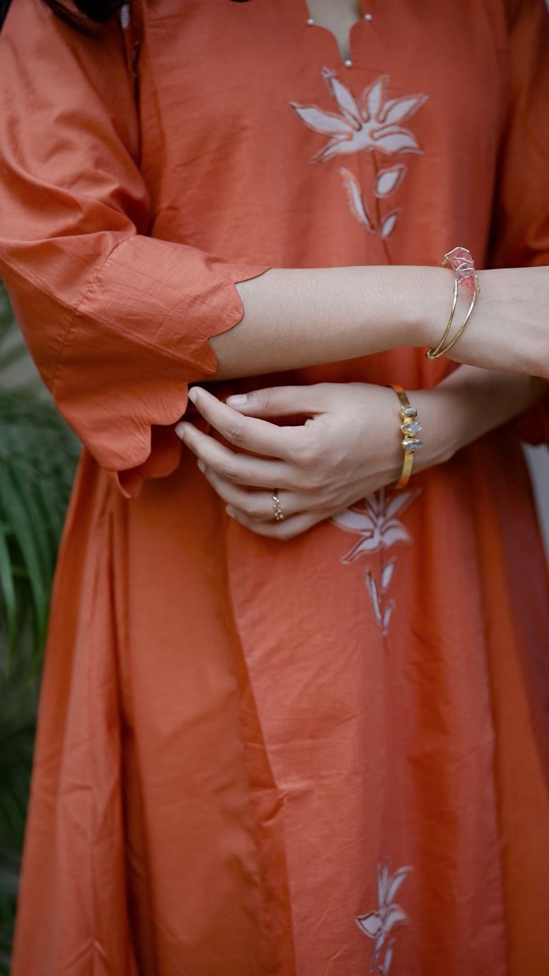 Mul Chanderi A-Line Kurti – Rust Orange Elegance [RB088]