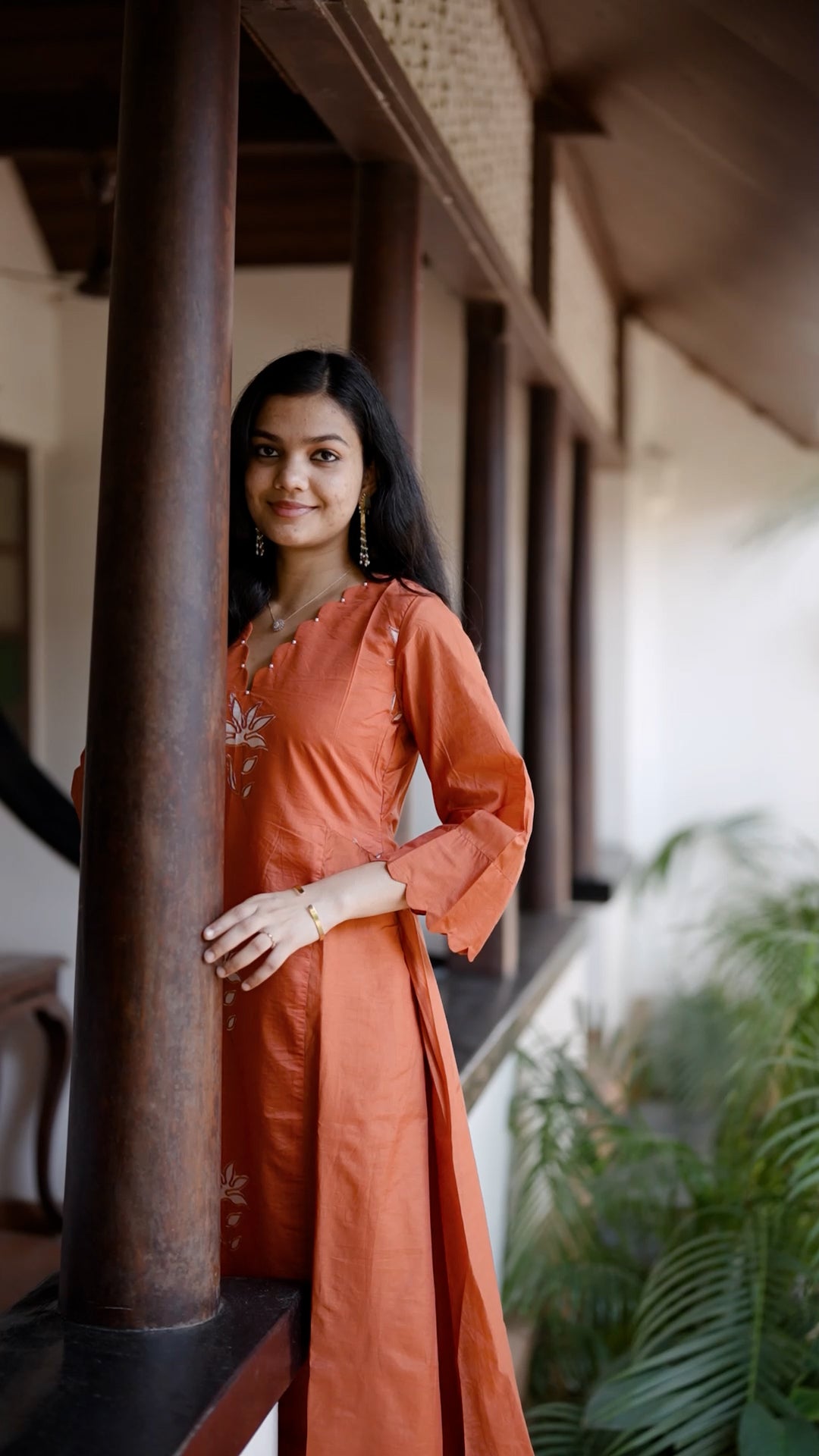 Mul Chanderi A-Line Kurti – Rust Orange Elegance [RB088]
