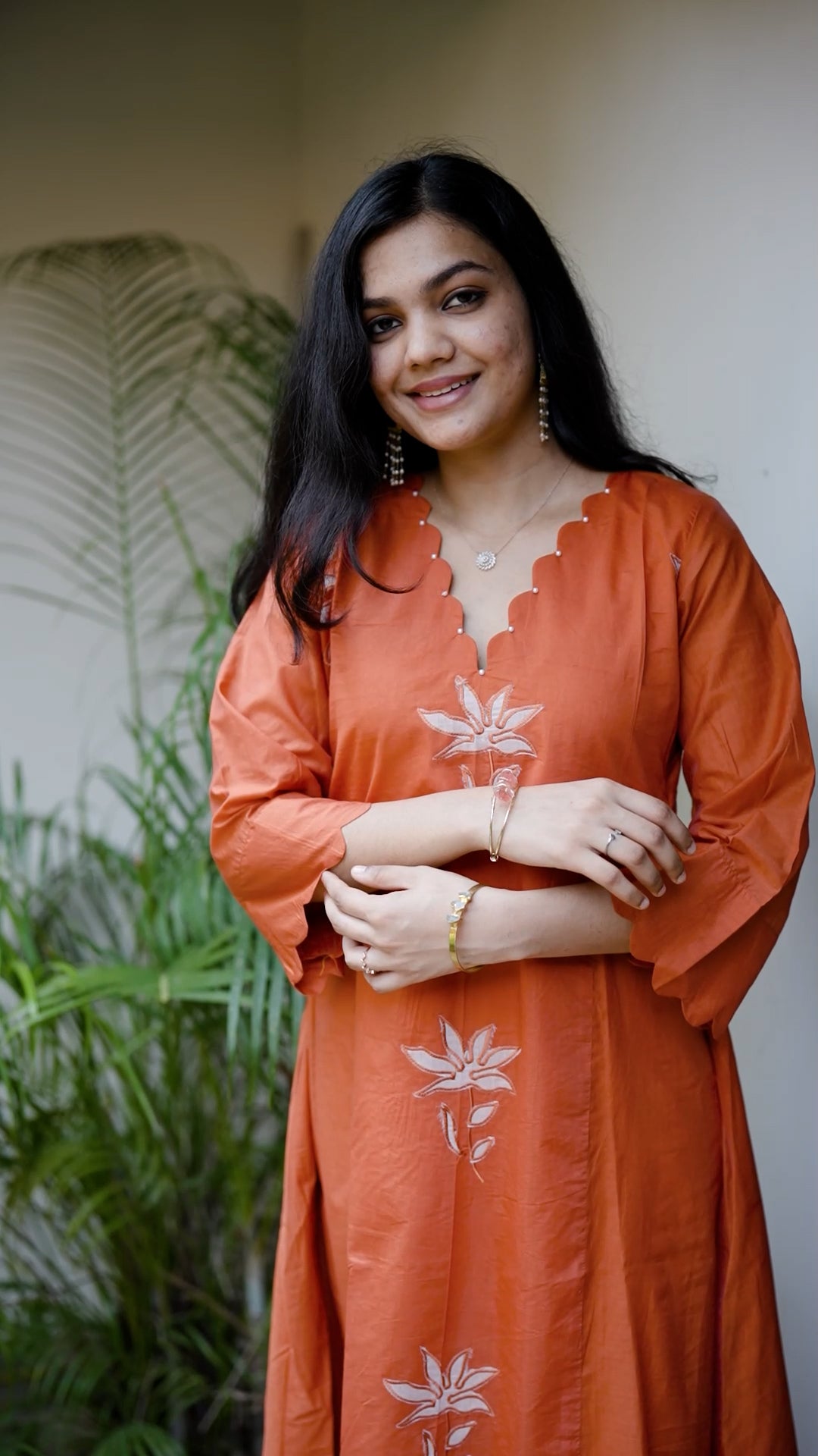 Mul Chanderi A-Line Kurti – Rust Orange Elegance [RB088]