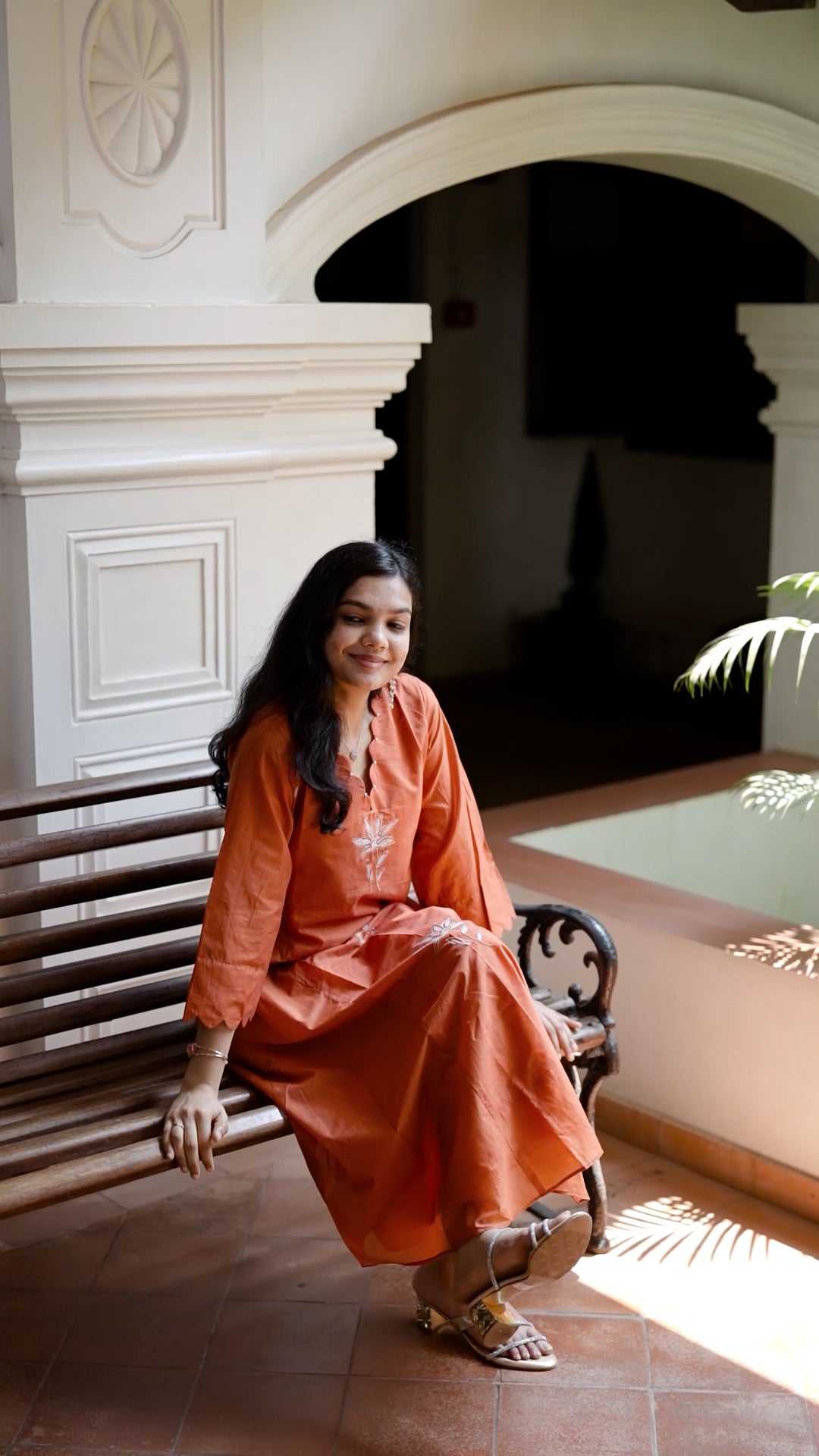 Mul Chanderi A-Line Kurti – Rust Orange Elegance [RB088]