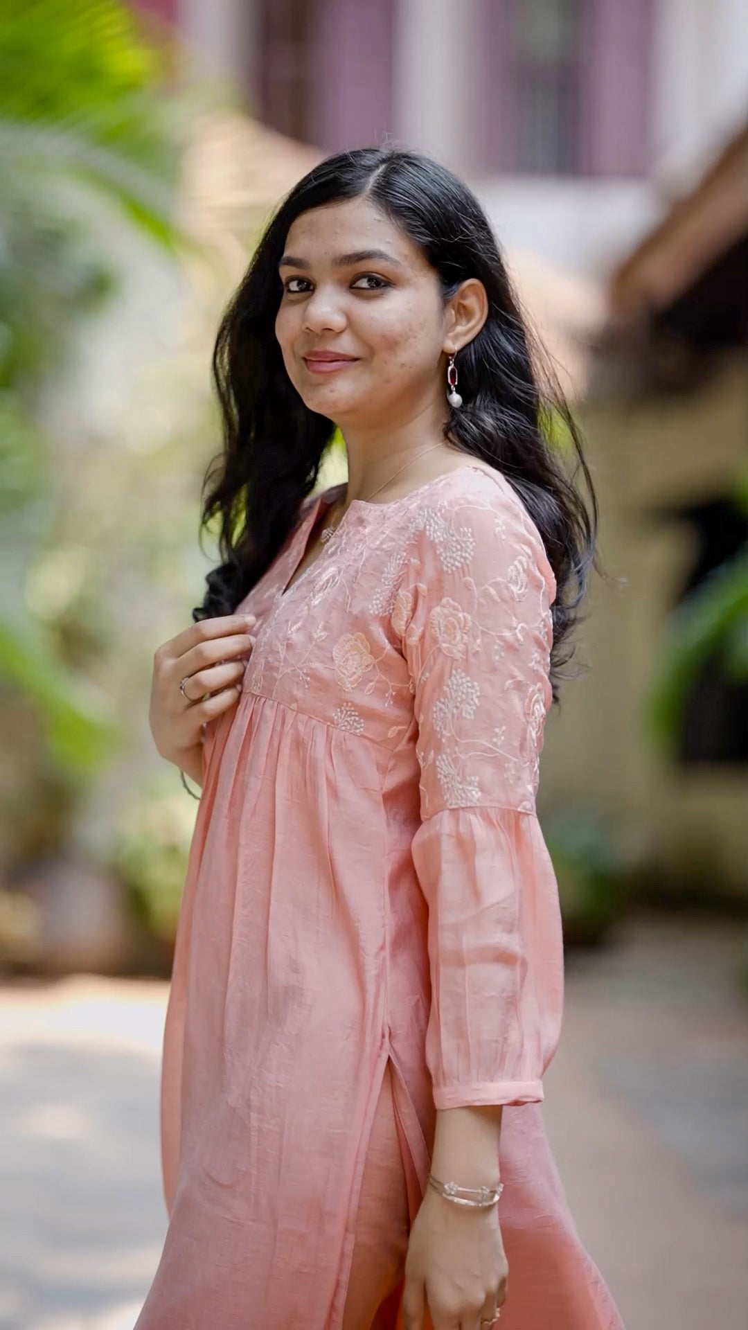 Elegant Mul Chanderi Kurthi with Palazzo Set – Pastel Peach [MA03]