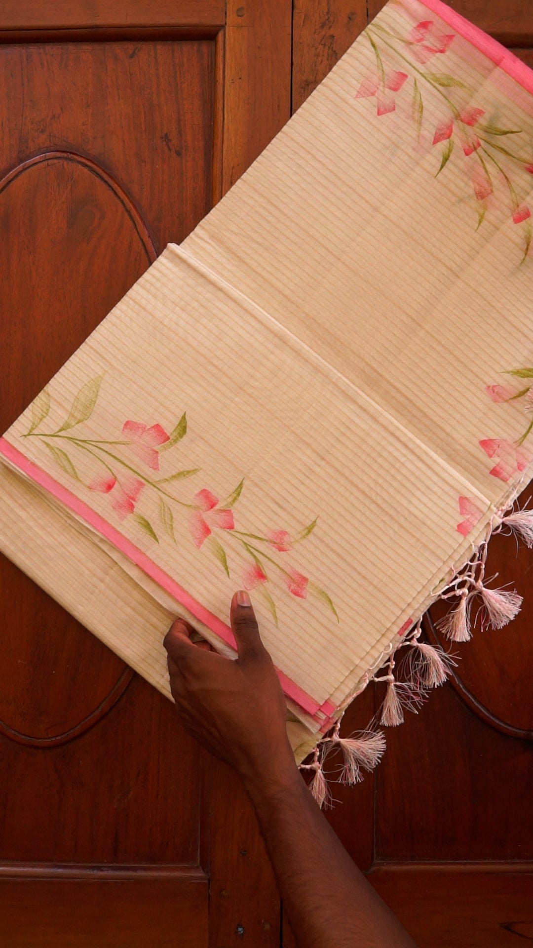 Floral Pink Border Saree [B03]