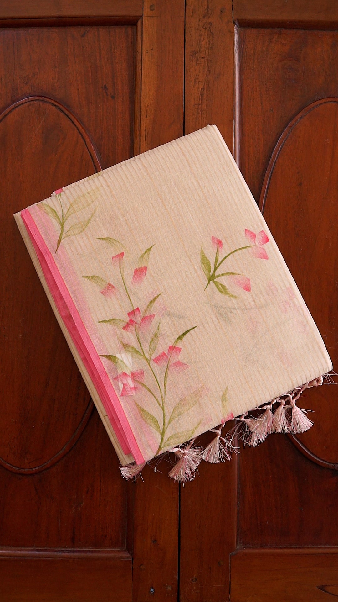 Floral Pink Border Saree [B03]