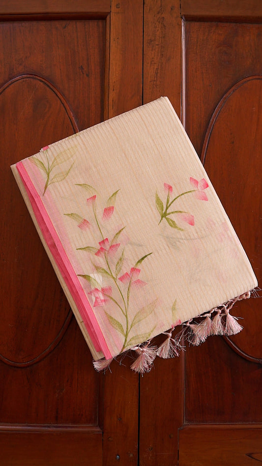 Floral Pink Border Saree [B03]