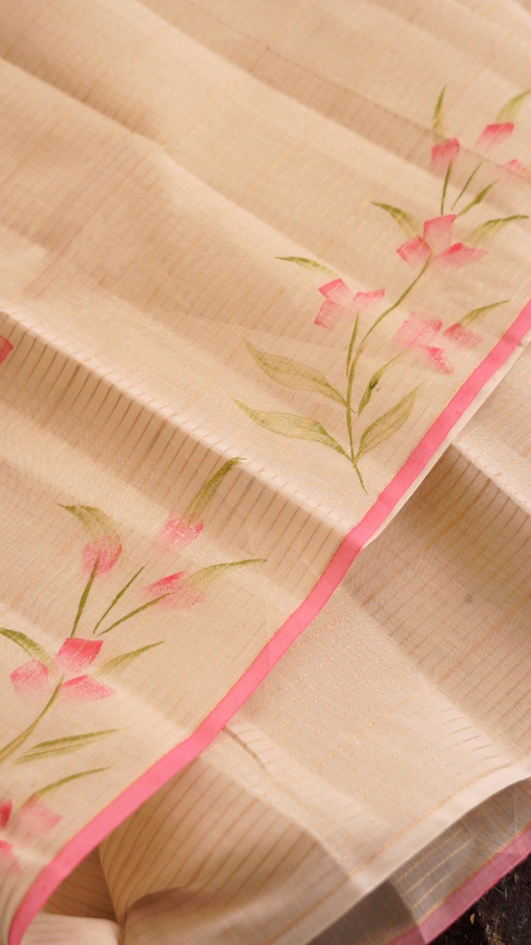Floral Pink Border Saree [B03]