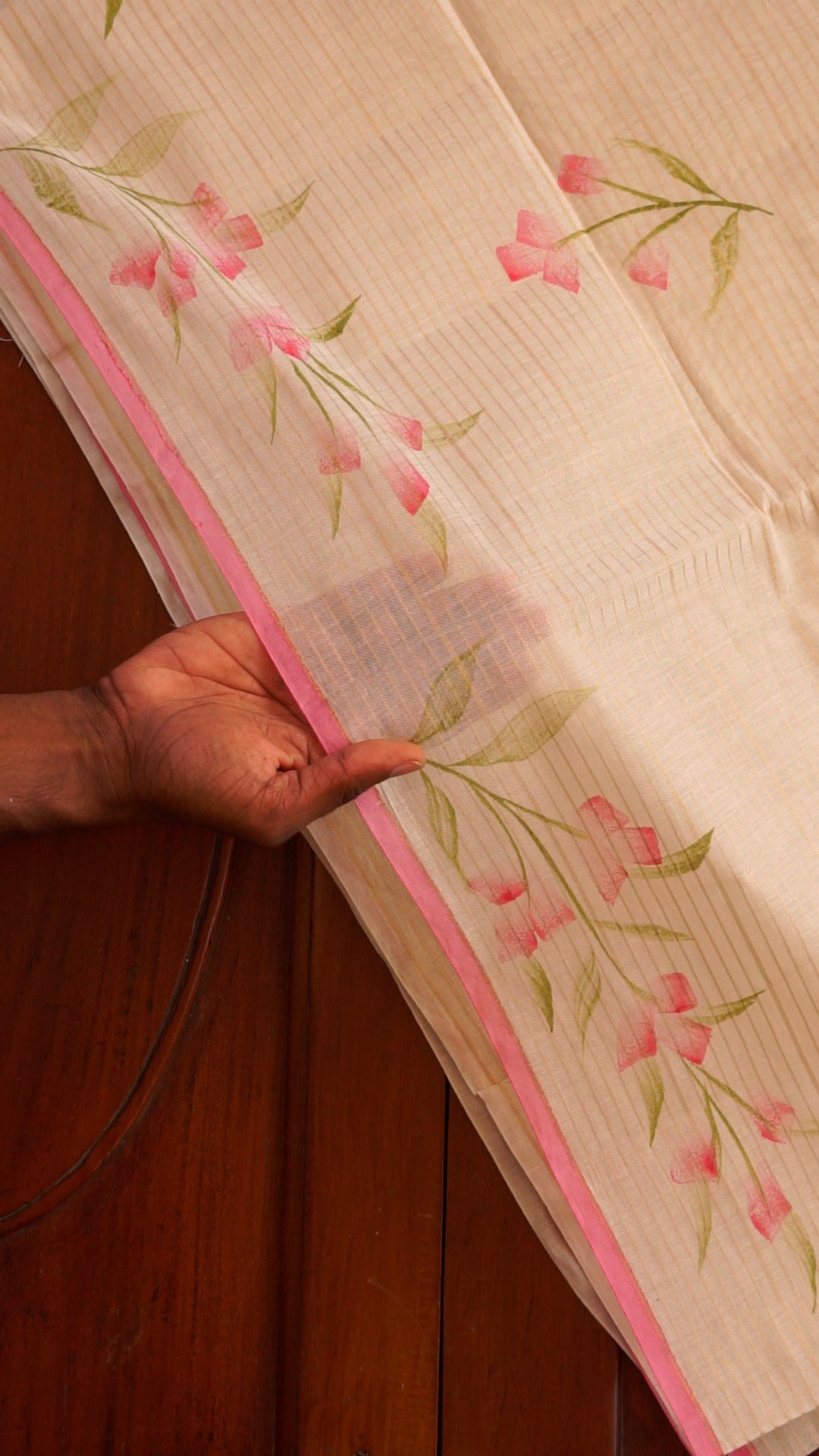 Floral Pink Border Saree [B03]
