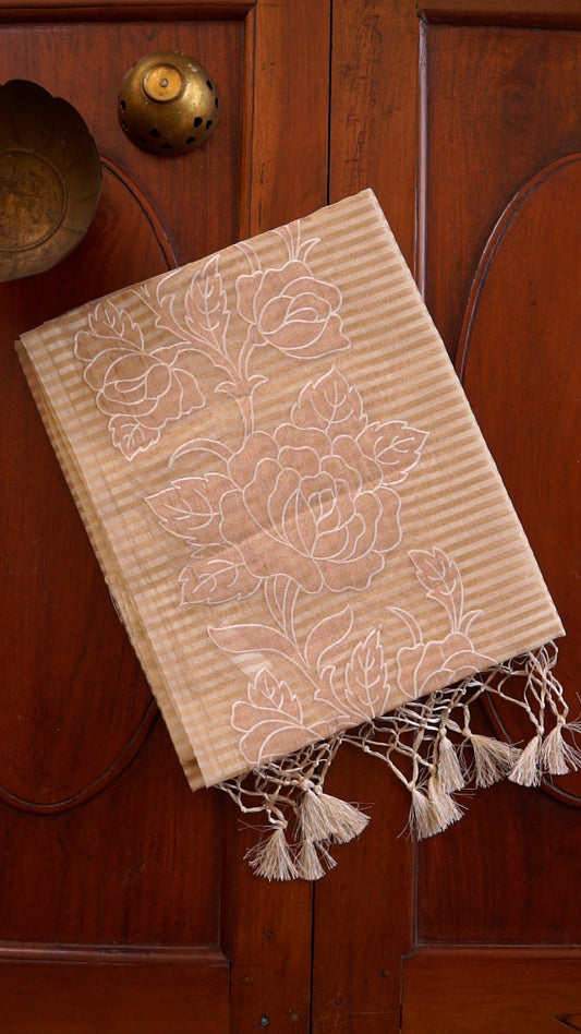 Soft Striped Floral Saree [B04]