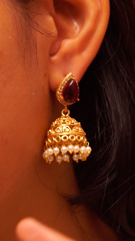 Ruby Stone Pearl Jhumka [MK022]