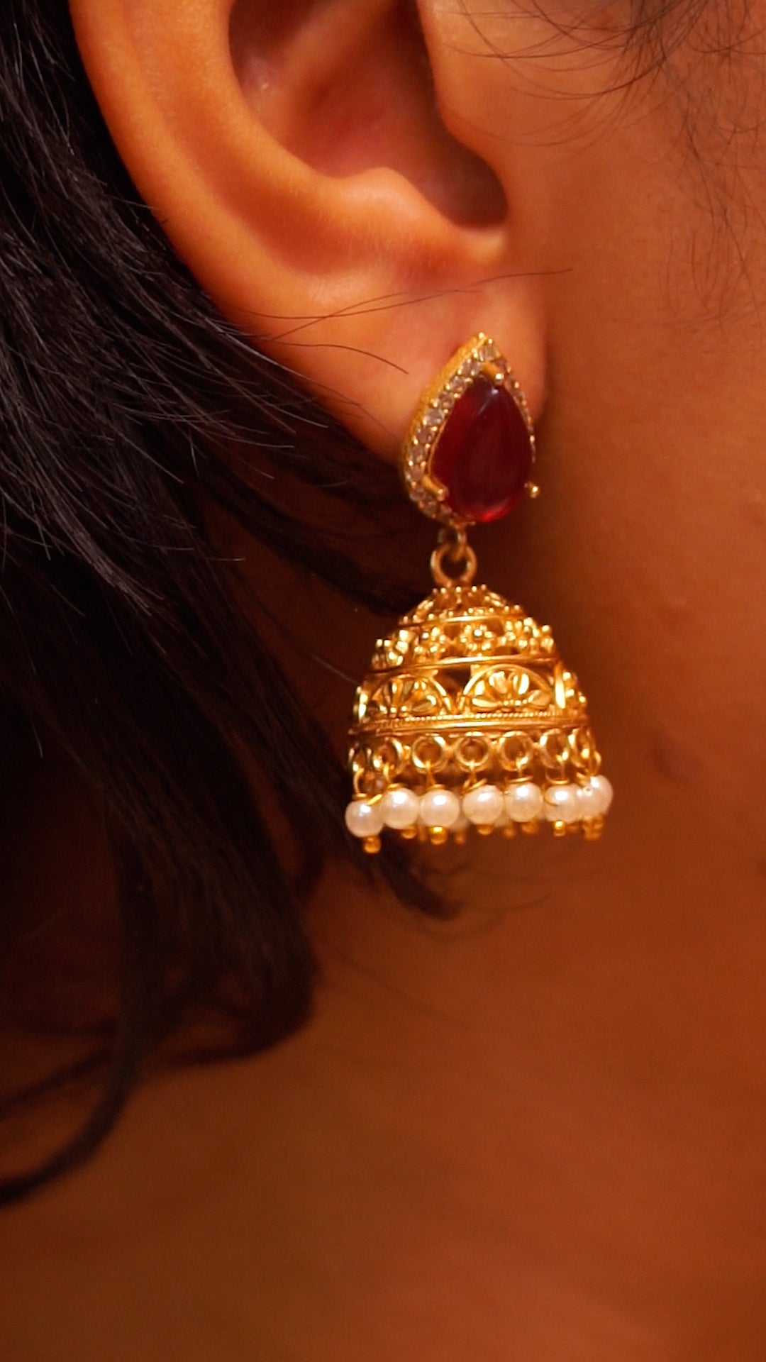 Ruby Stone Pearl Jhumka [MK022]