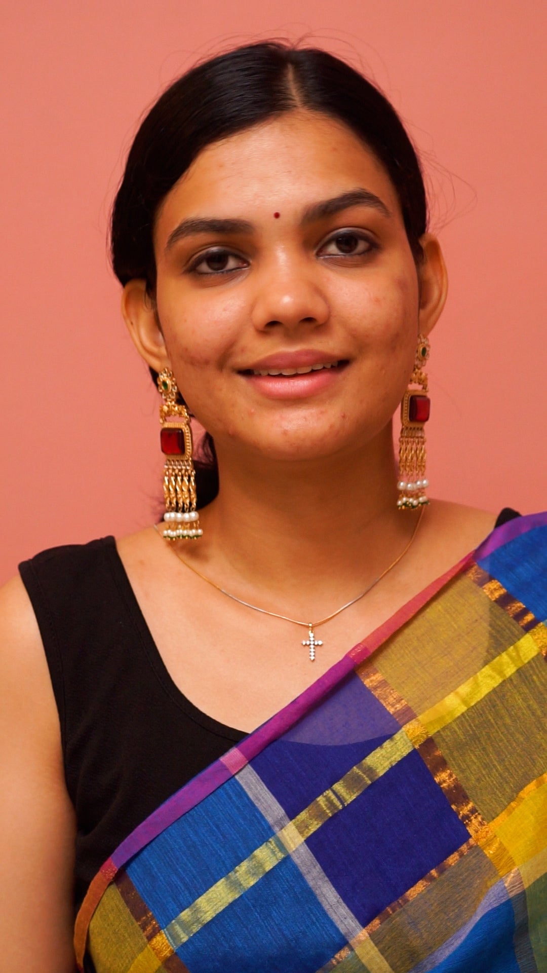 Antique Gold Finish Ruby Stone & Pearl Drop Statement Earrings [MK802]