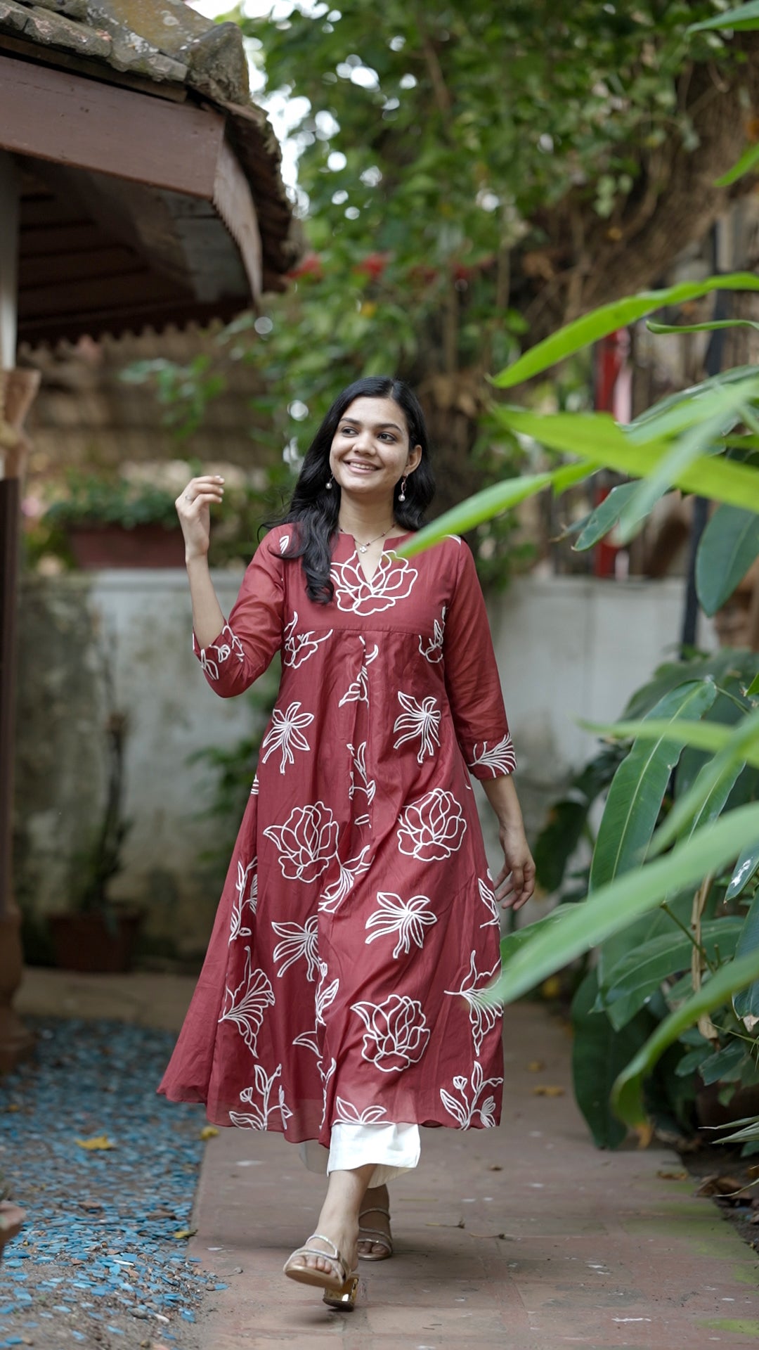Maroon Floral Mul Chanderi Kurthi [SA32]