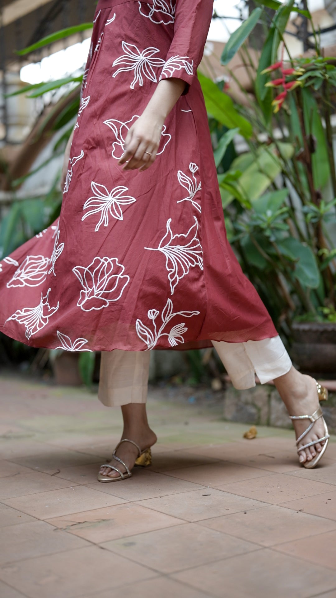 Maroon Floral Mul Chanderi Kurthi [SA32]