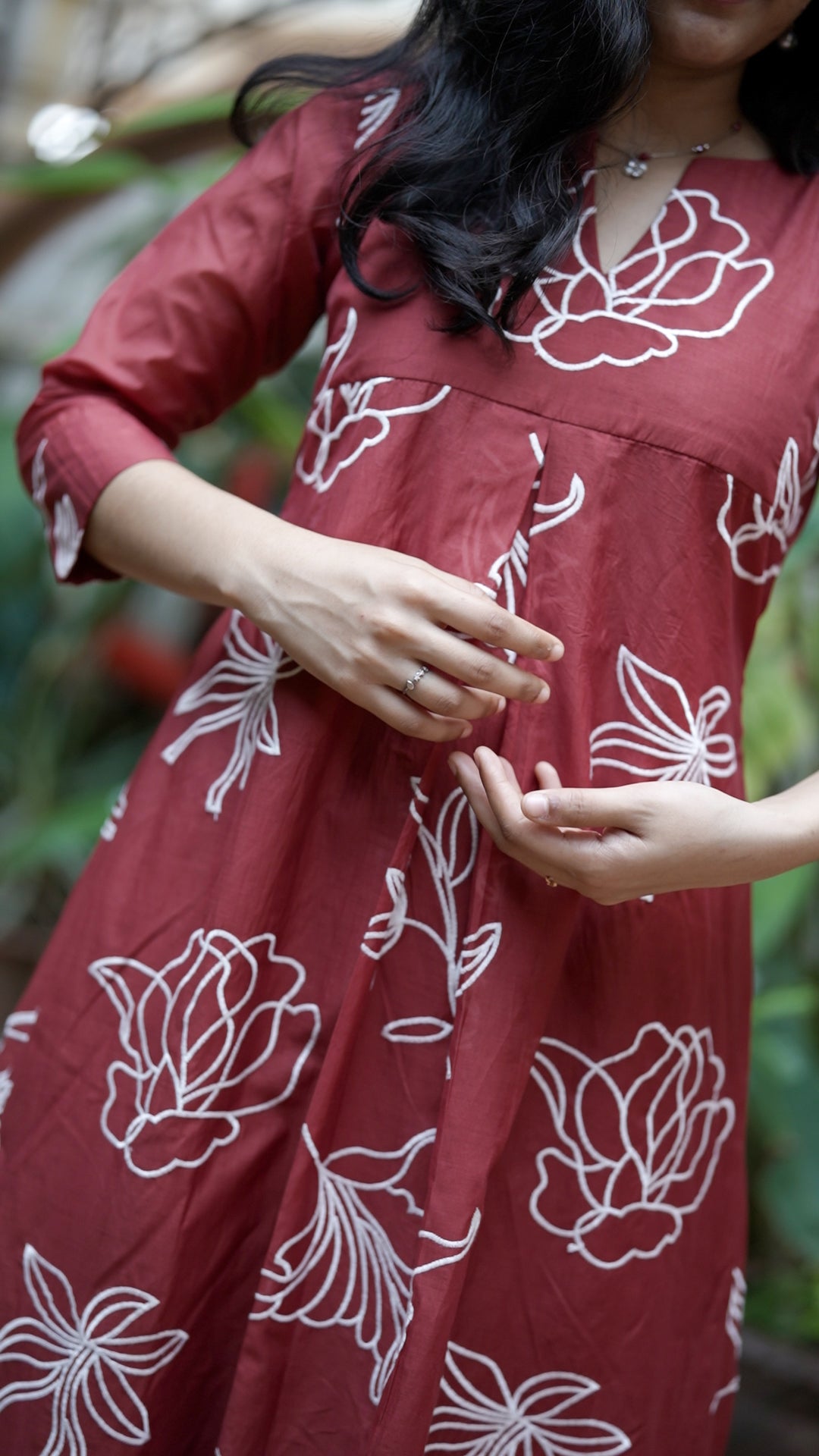 Maroon Floral Mul Chanderi Kurthi [SA32]