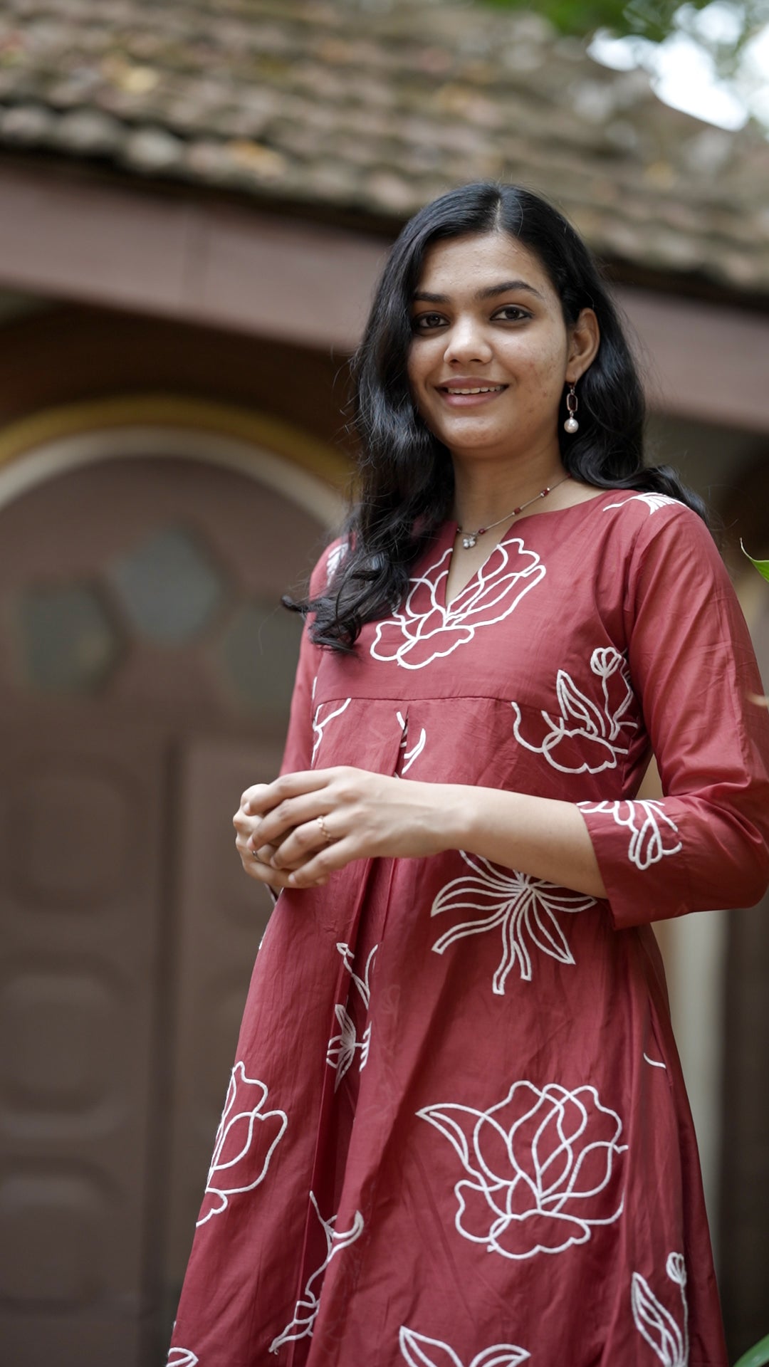 Maroon Floral Mul Chanderi Kurthi [SA32]