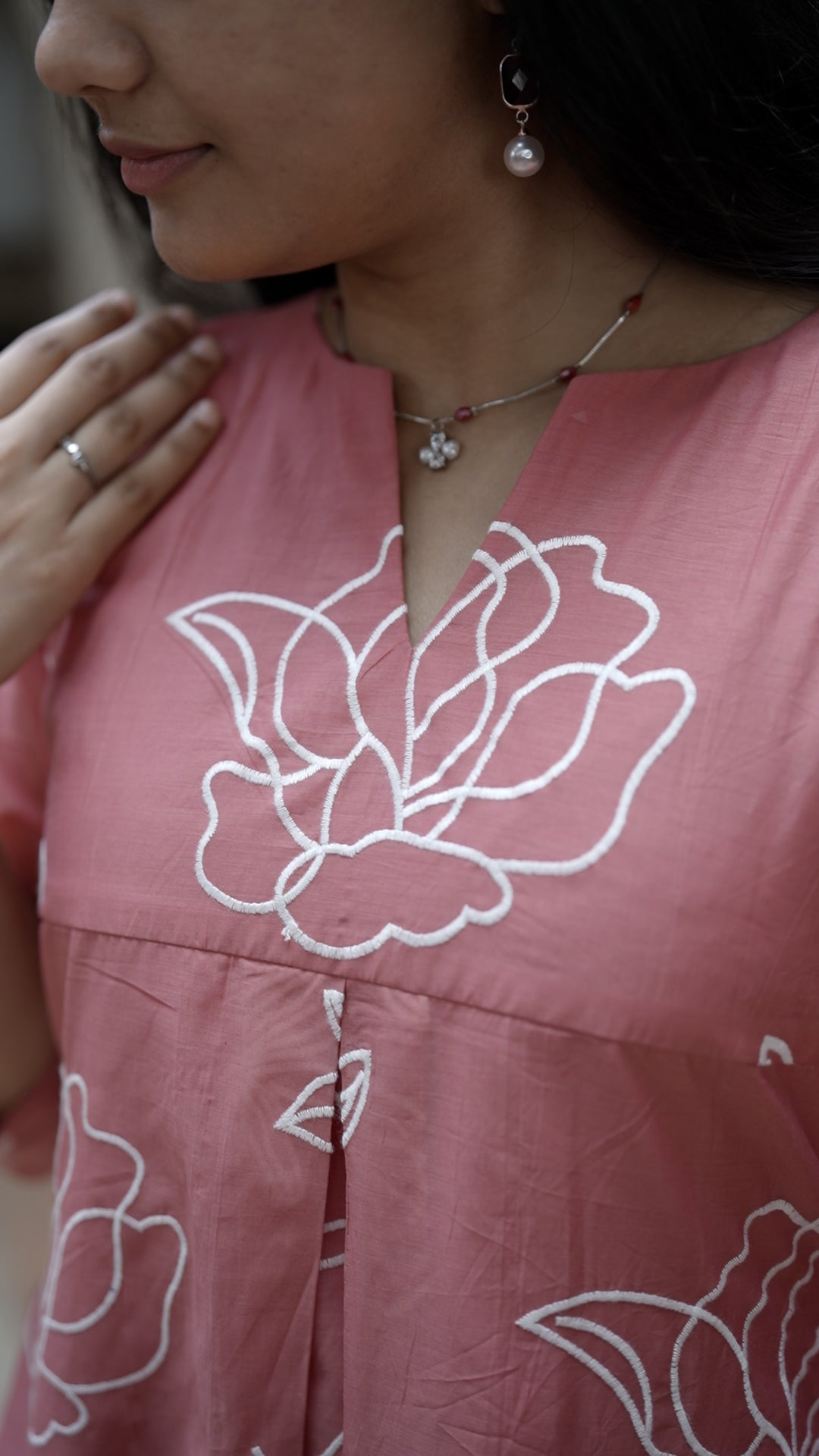 Pink Floral Mul Chanderi Palazzo
