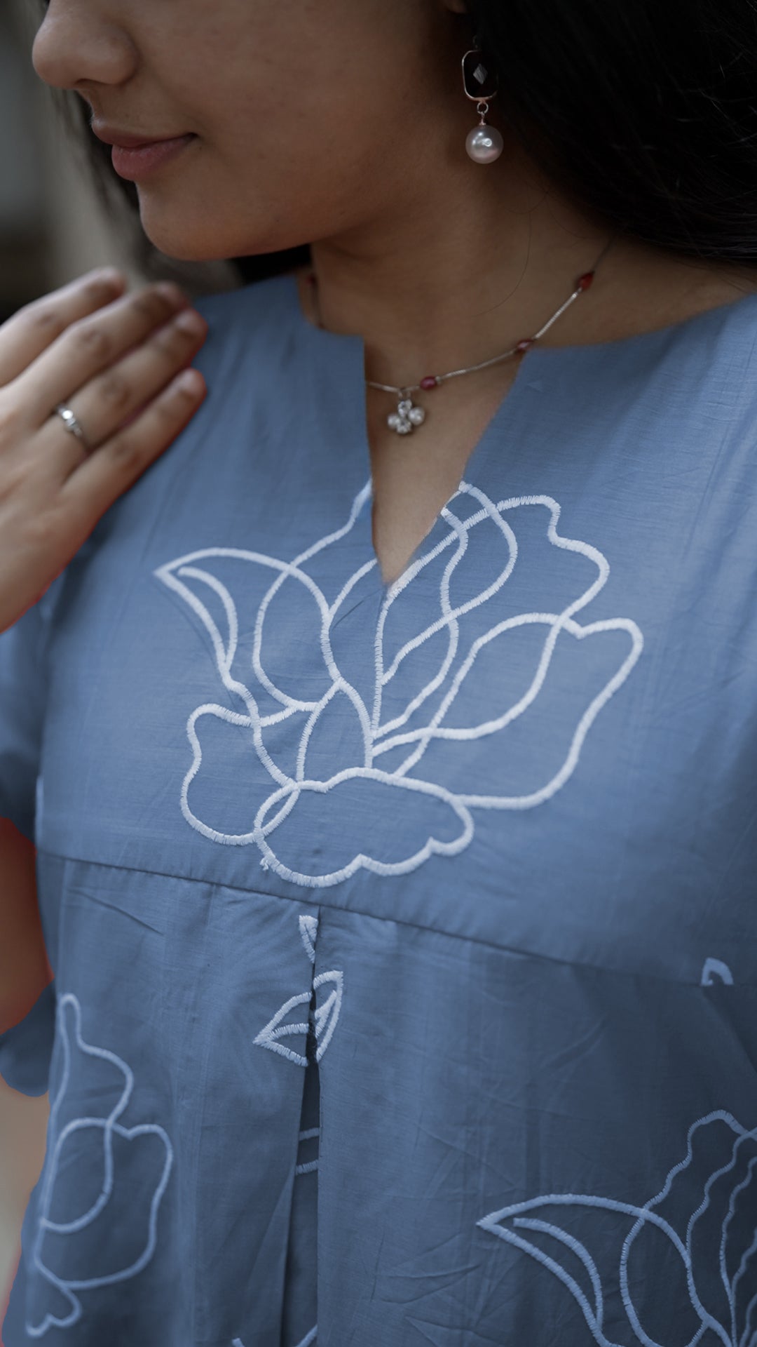 Blue Floral Mul Chanderi Palazzo