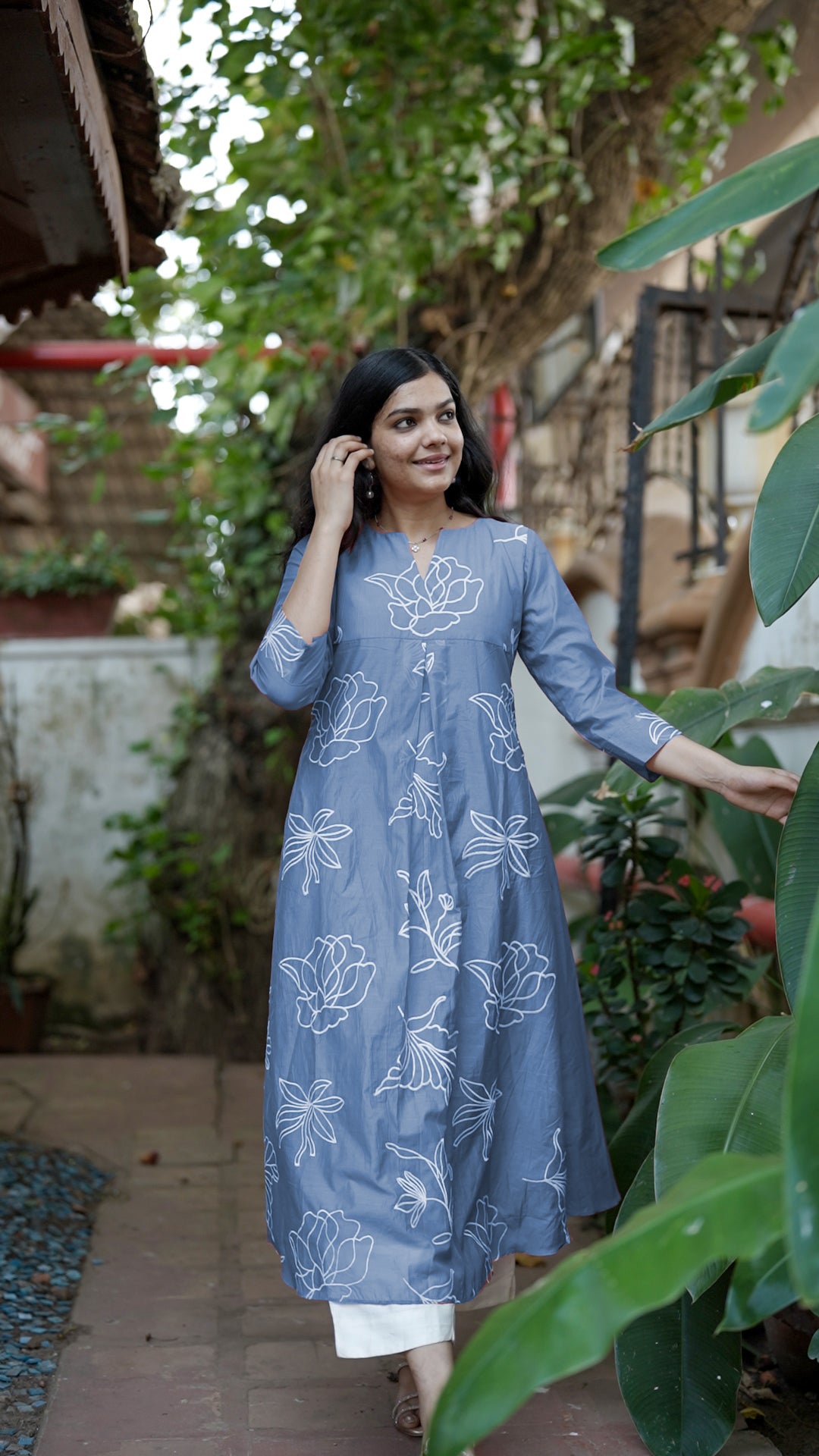 Blue Floral Mul Chanderi Palazzo