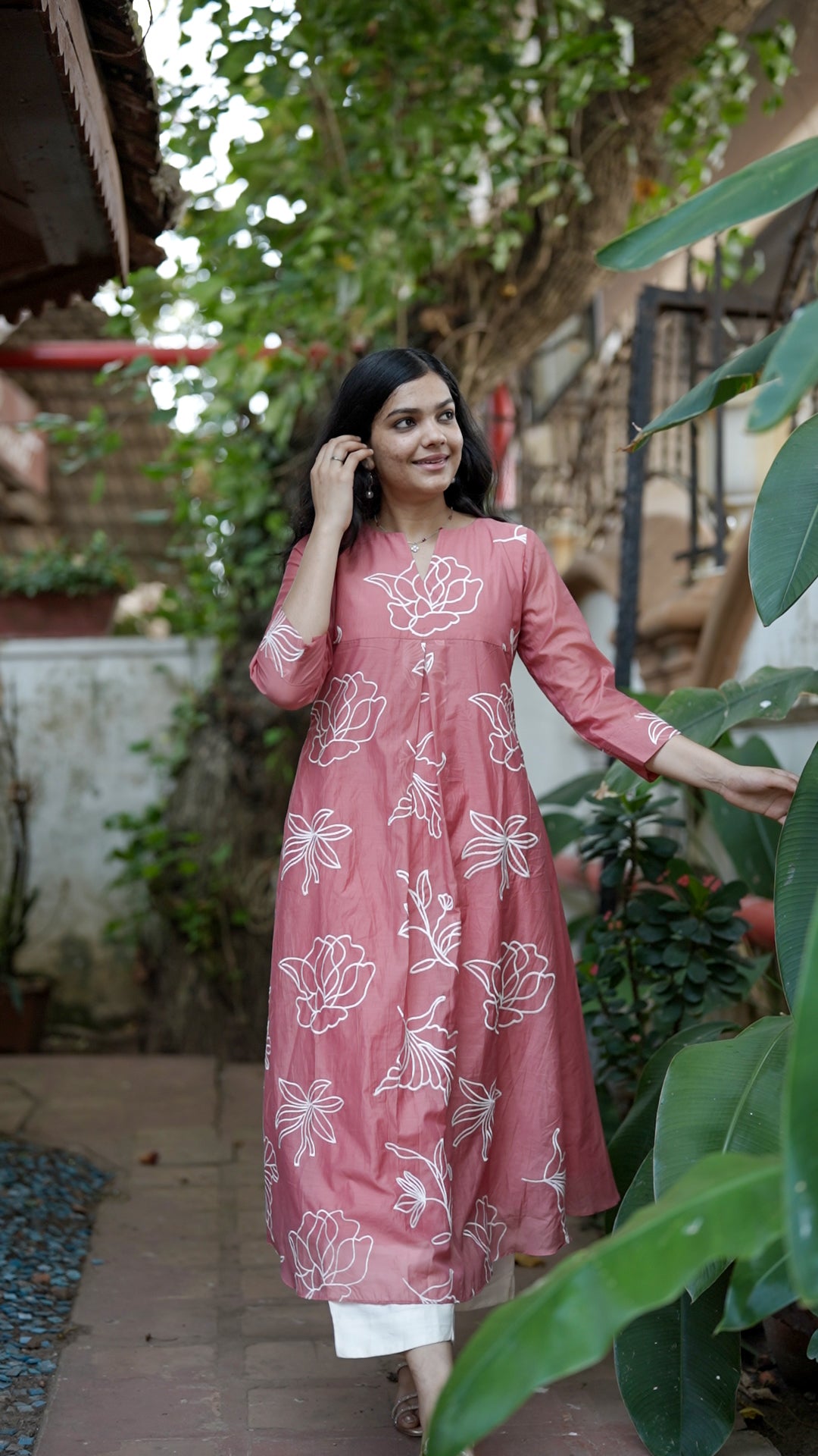 Pink Floral Mul Chanderi Kurthi [SF22]