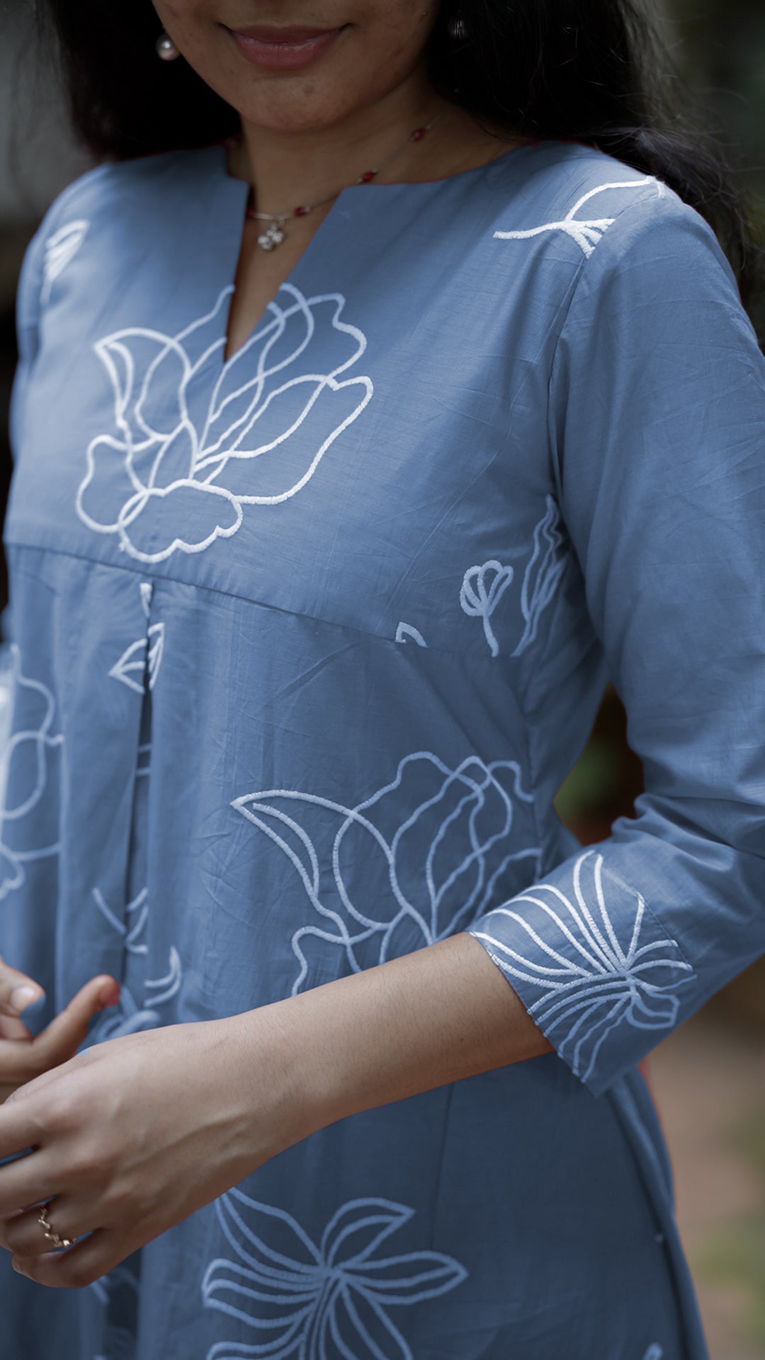 Blue Floral Mul Chanderi Kurthi